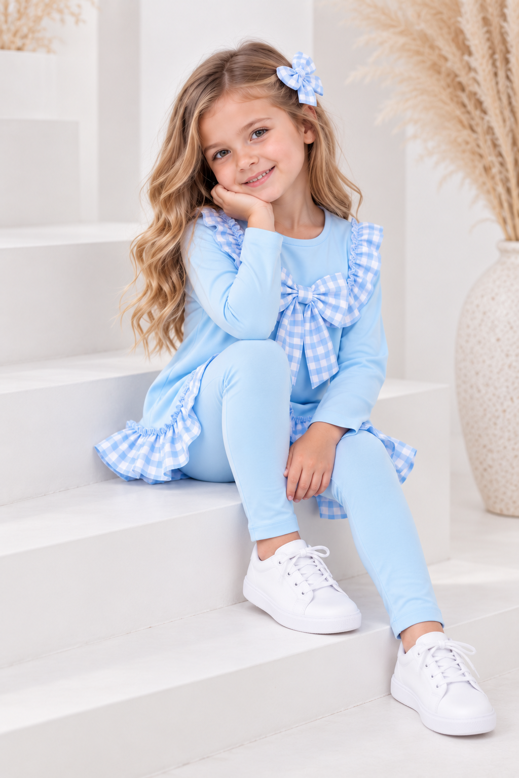 Shona Girls Frilly Top & Legging Tracksuit Set Blue