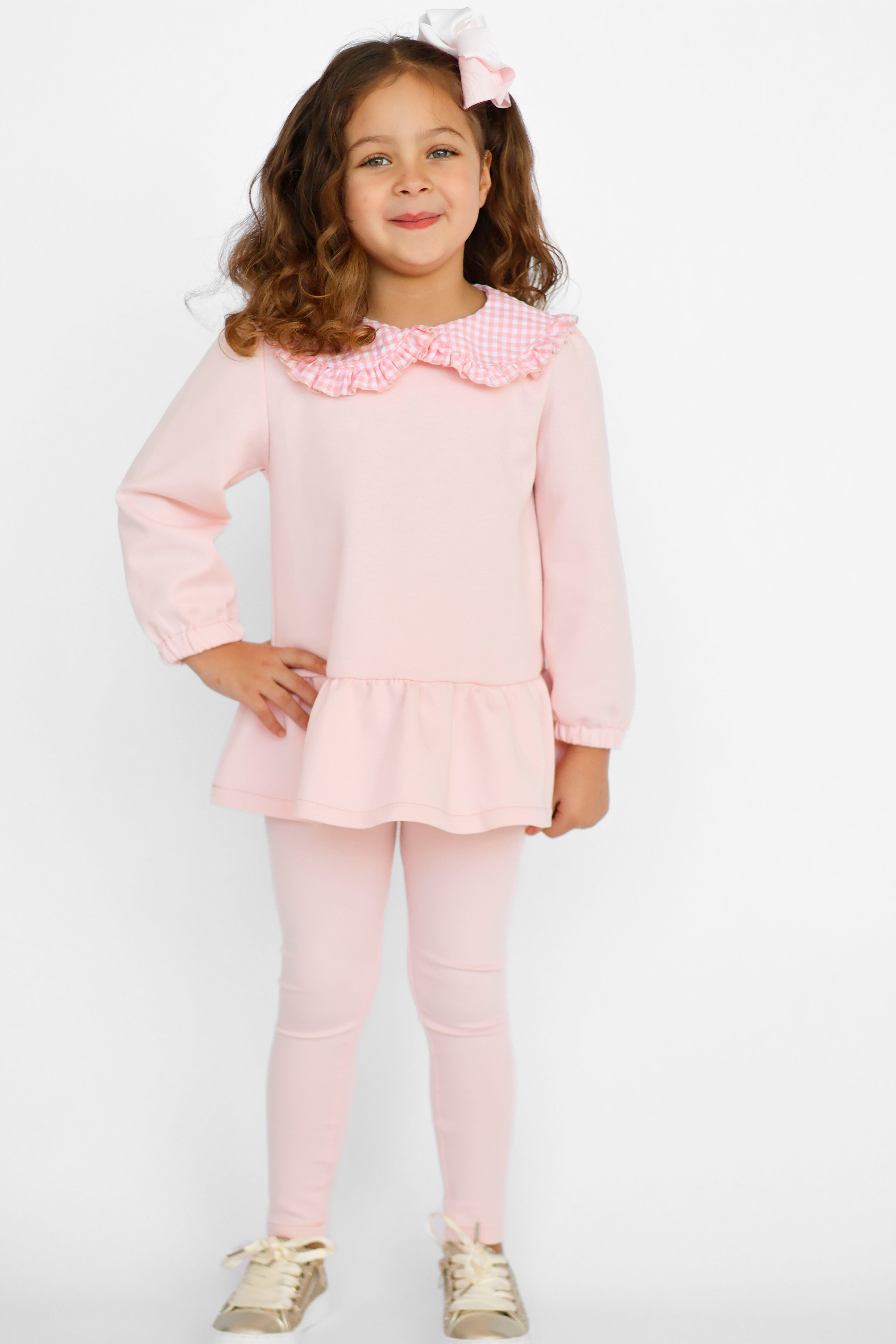 Posie Luxe Girls Checked Jumper & Legging Tracksuit Set Pink
