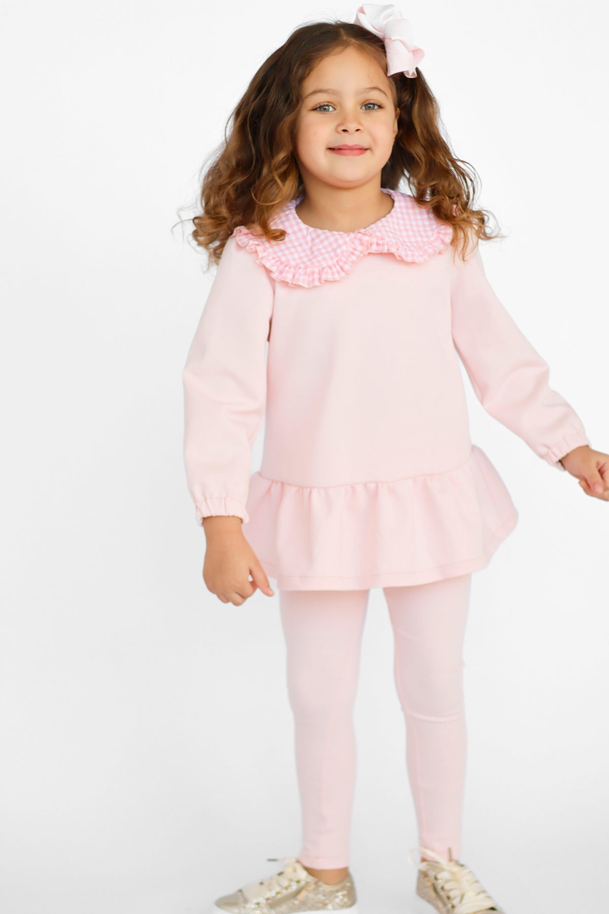 Posie Luxe Girls Checked Jumper & Legging Tracksuit Set Pink