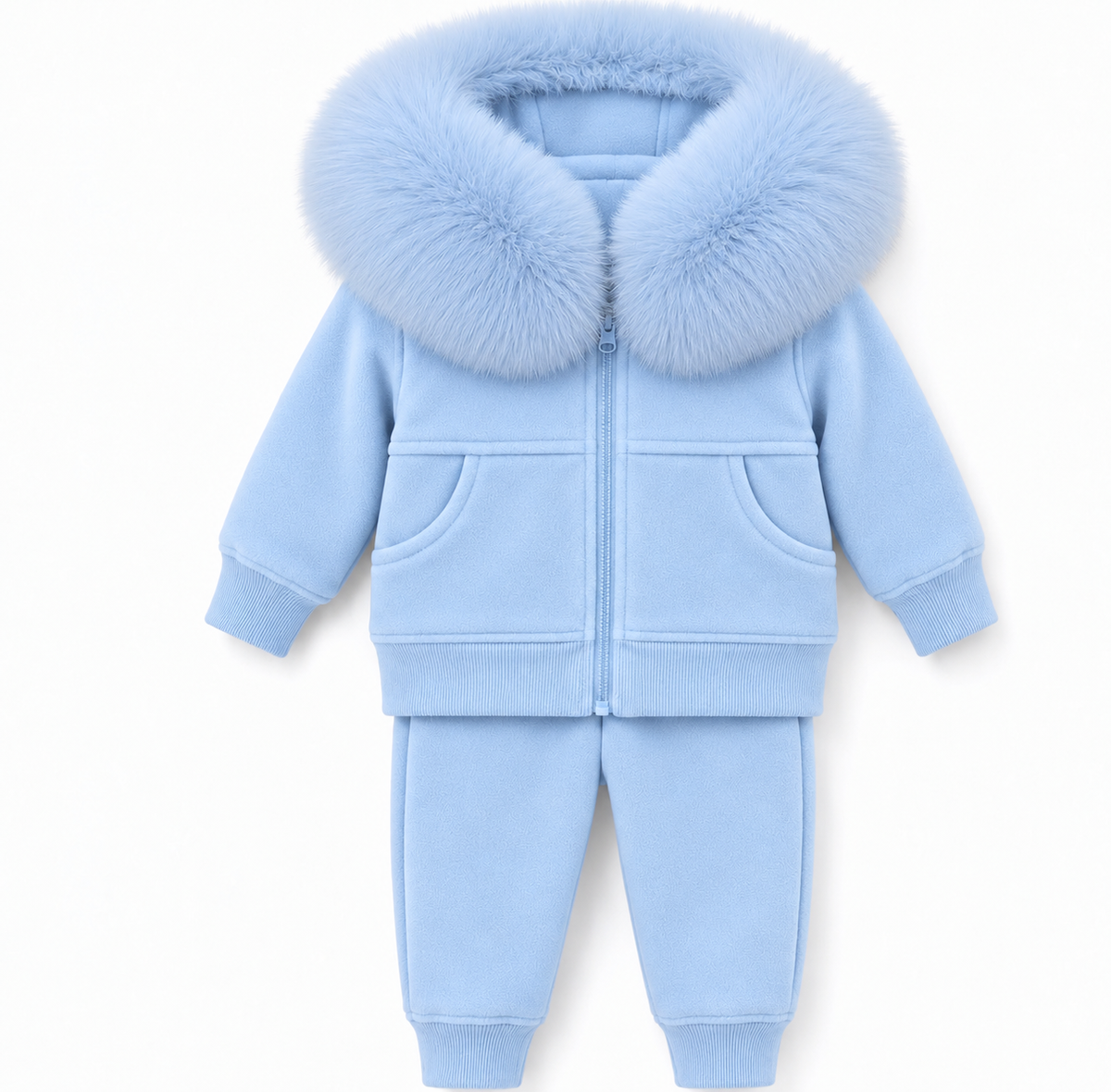 Cruz Faux Boys Fur Hood Tracksuit Baby Blue