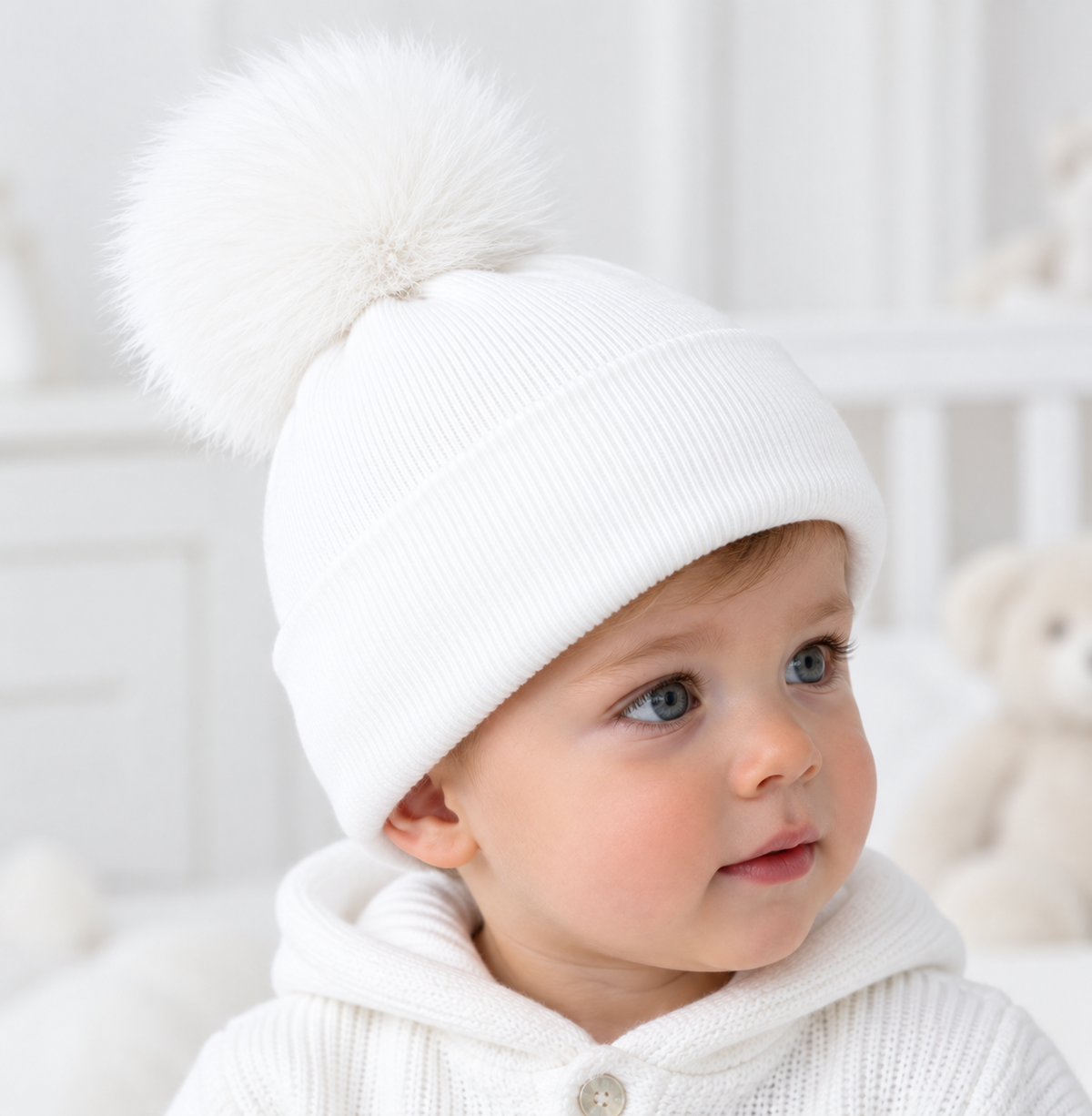 Eva Bella Faux Fur Pom Pom Hat White