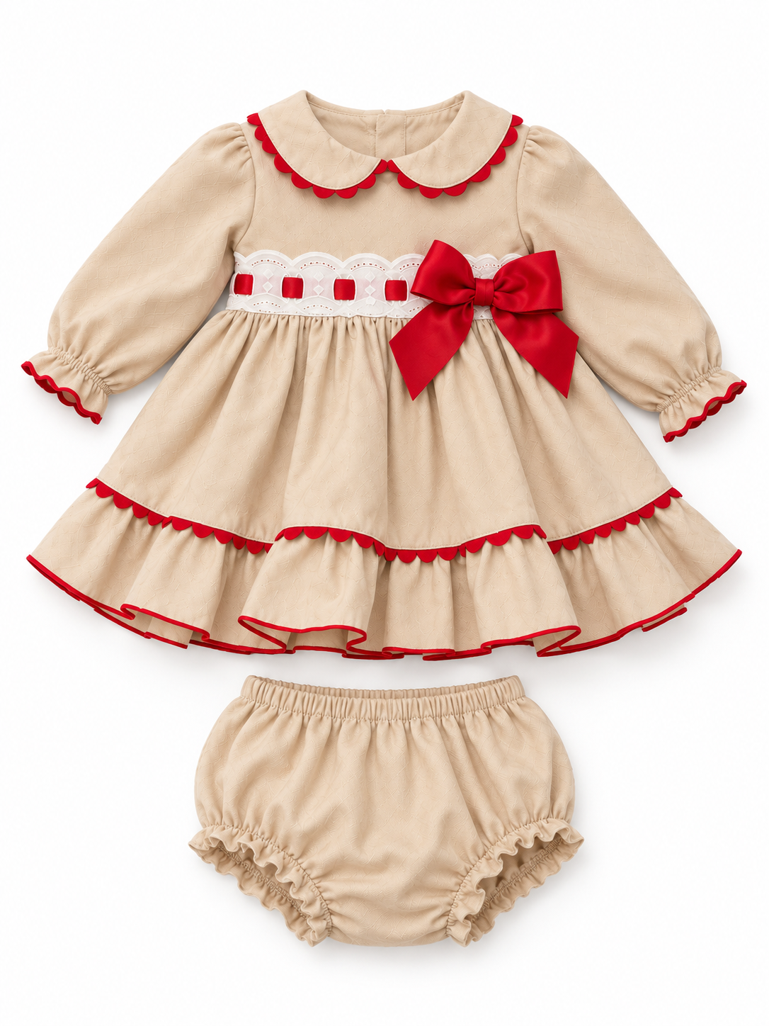 MYD26210 Baby Girls Weeme Dress & Bloomers Beige & Red