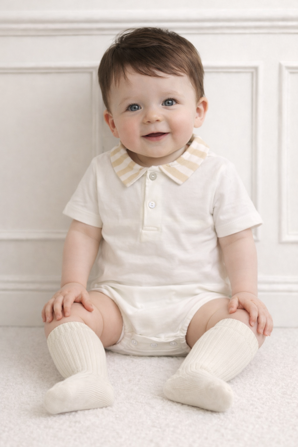 Sergio Baby Boys Beige Romper Suit