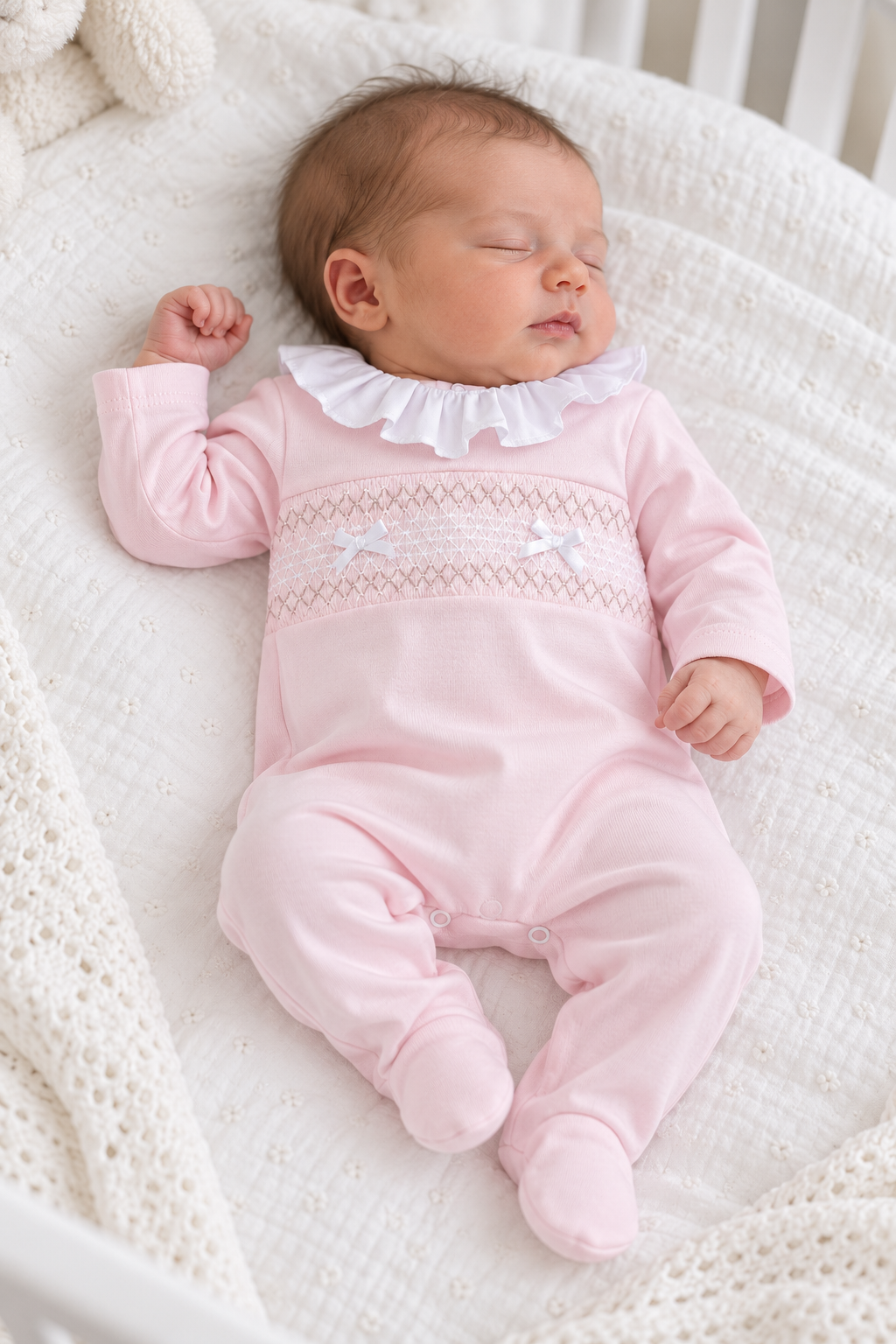SG66C Baby Girls Frilly Smock Babygrow Pink