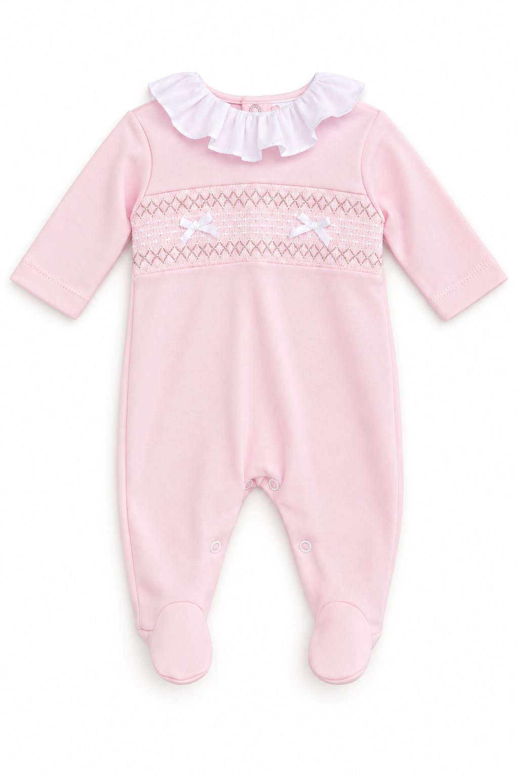 SG66C Baby Girls Frilly Smock Babygrow Pink