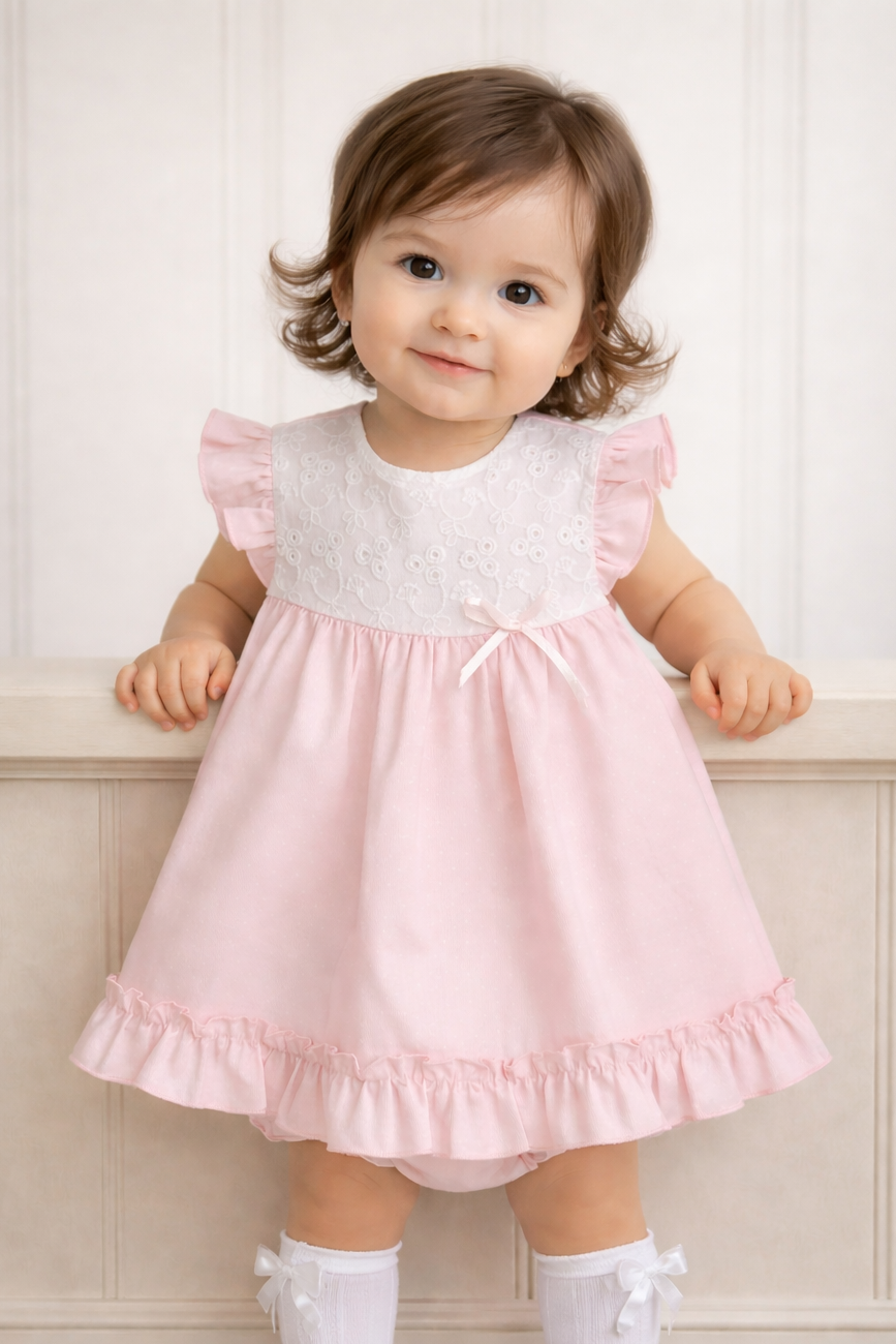 26107 Baby Girls Pink & White Dress With Bloomers
