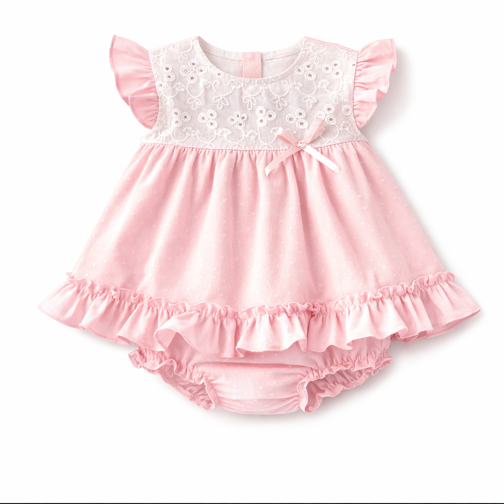 26107 Baby Girls Pink & White Dress With Bloomers