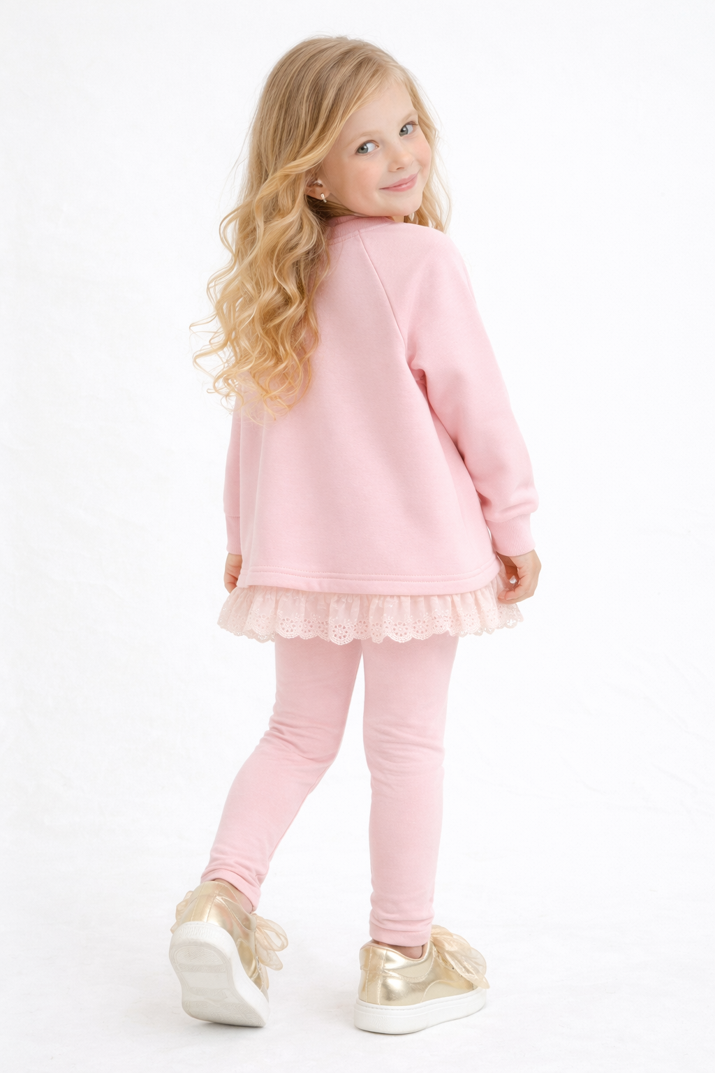 Myla Luxe Girls Oversize Lace Jumper & Legging Tracksuit Set Pink