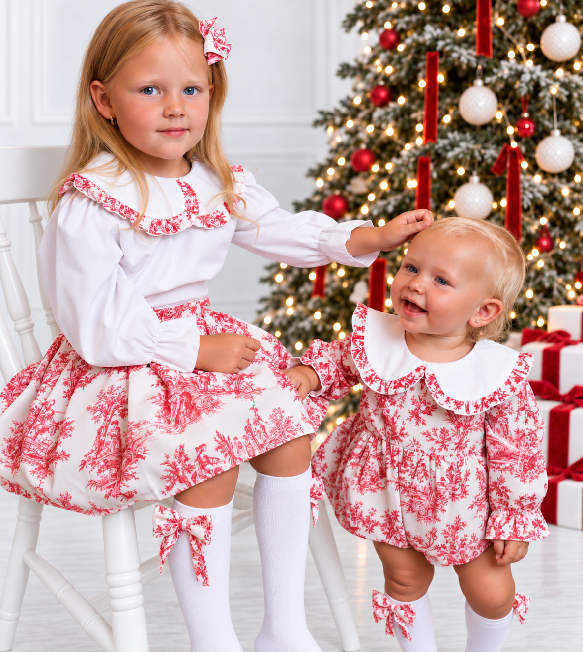 Vienna Luxe Toile 4 Piece Girls Skirt Set Red