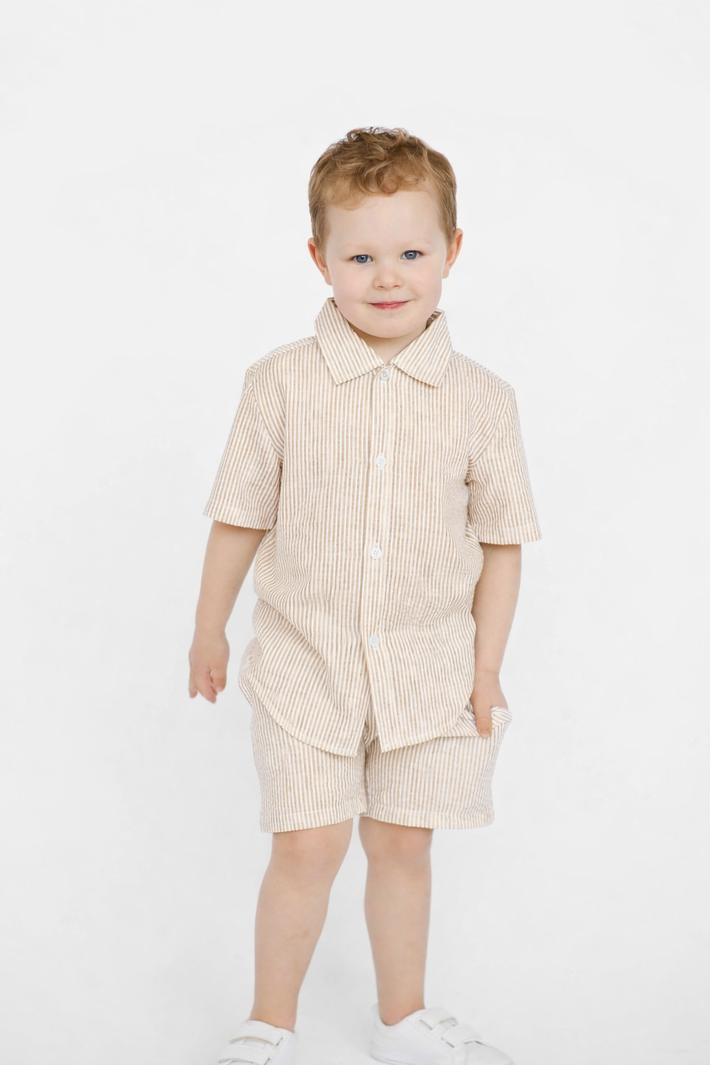 Zach Boys Beige Smart Shorts & Shirt Set Beige