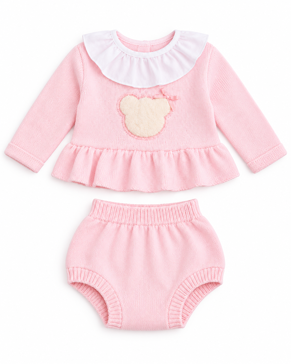Baby Girls Soft Knit Bear Jam Pants Set Pink