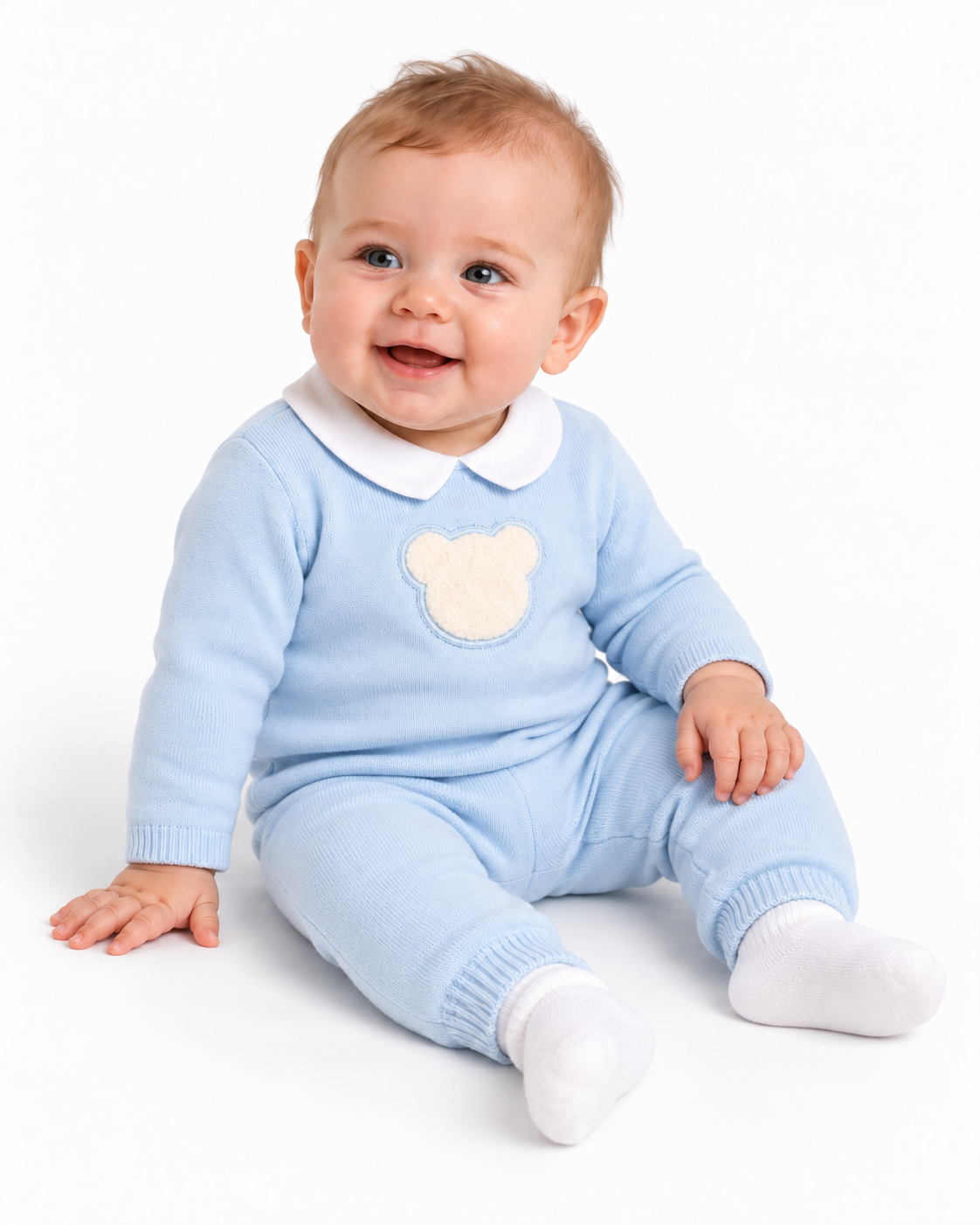 Baby Boys Knitted Bear Tracksuit Set Blue