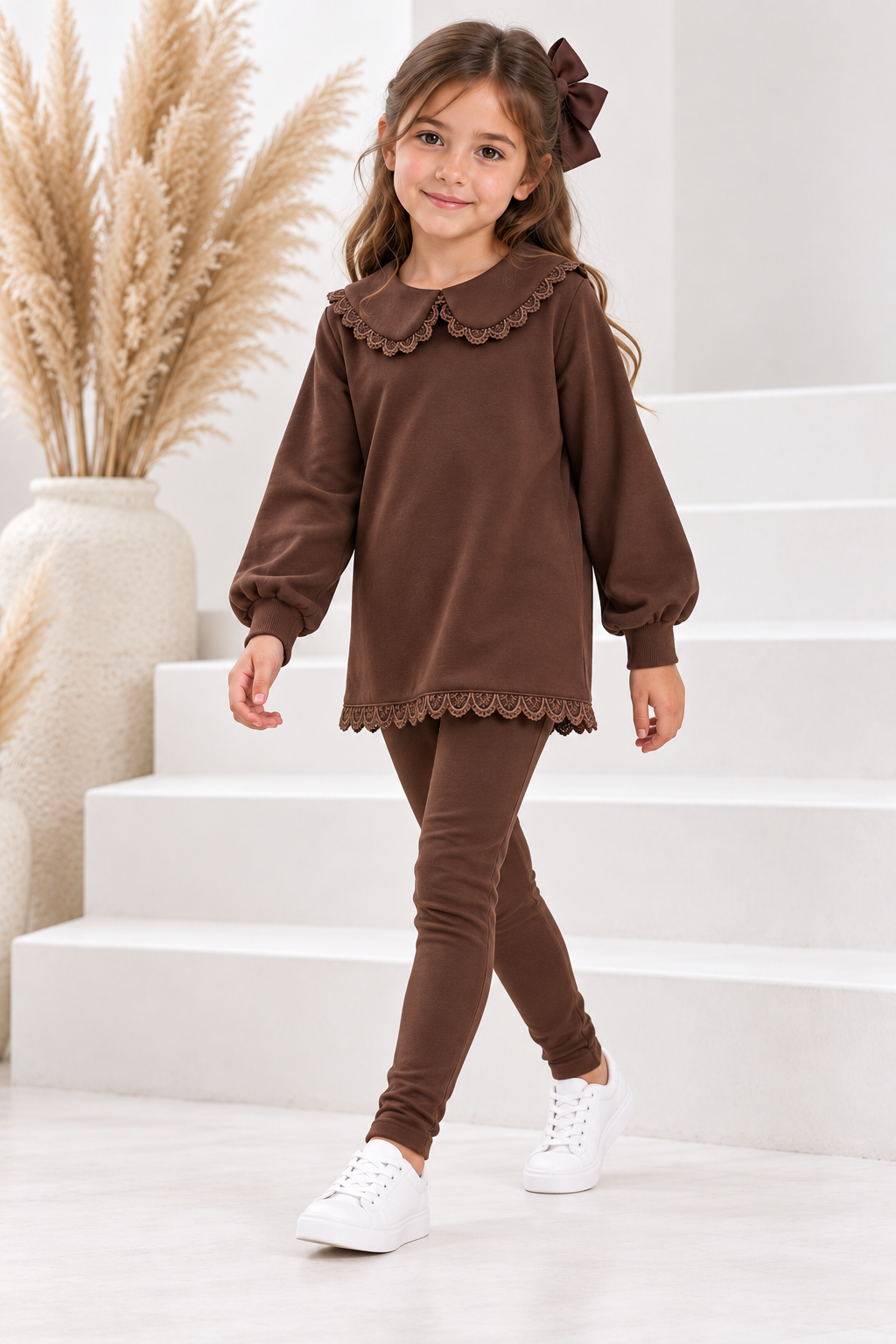 PRE ORDER Anna Girls Luxe Laced Trim Tracksuit Brown
