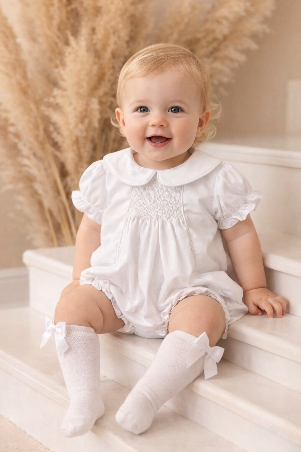Baby White Smocked Romper Suit