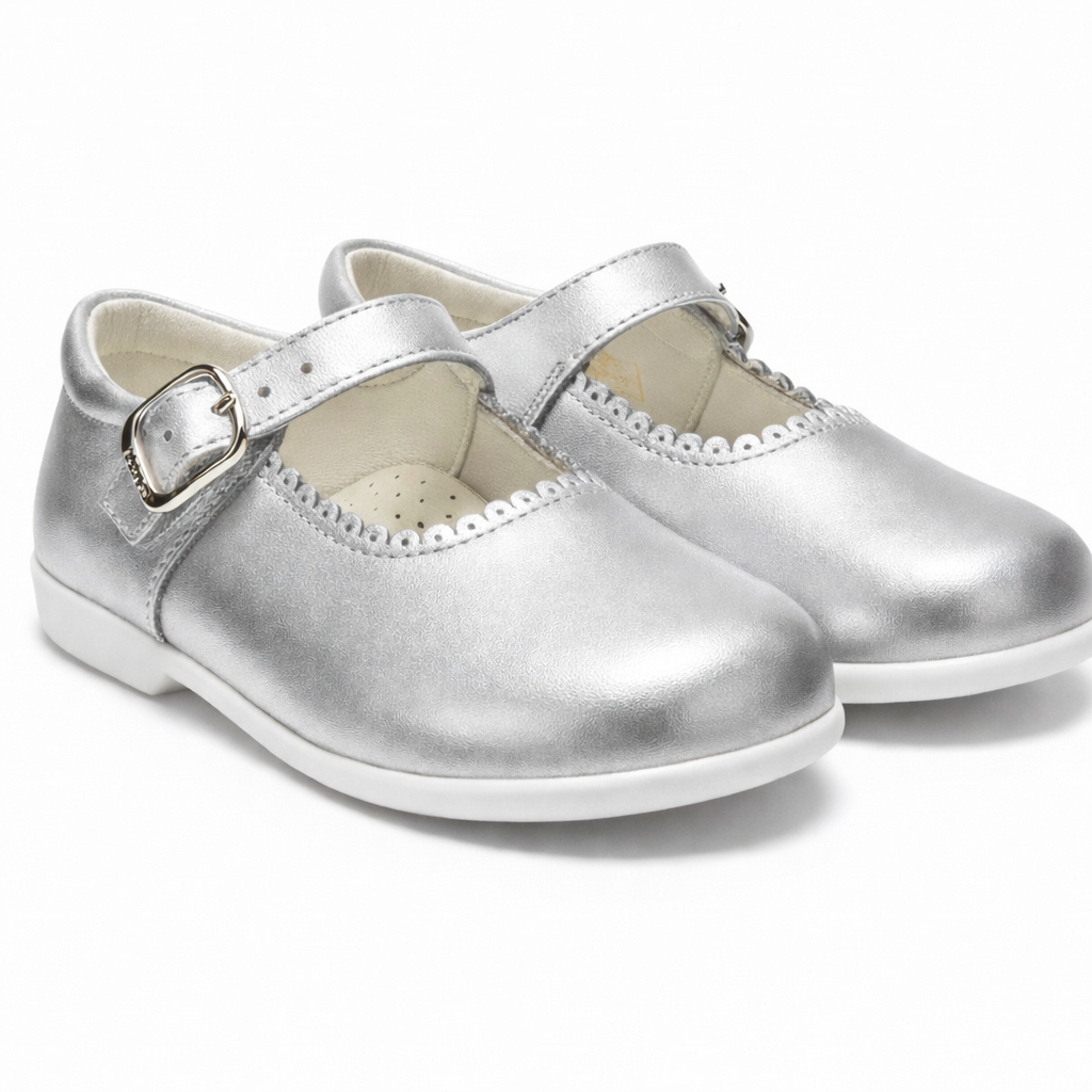 Y97401 Andanines Buckle Mary Jane Shoe Silver Leather