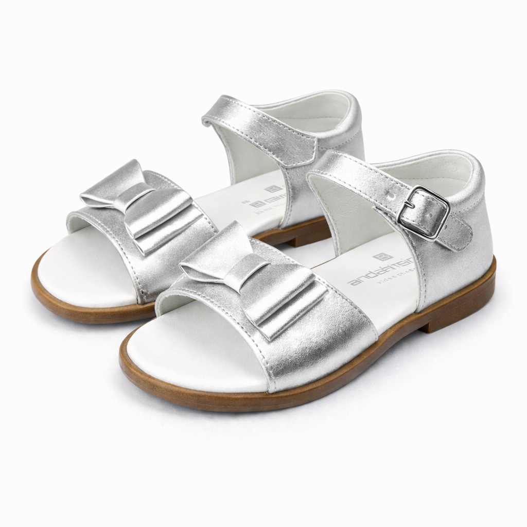 181851 Girls Double Bow Sandal Silver