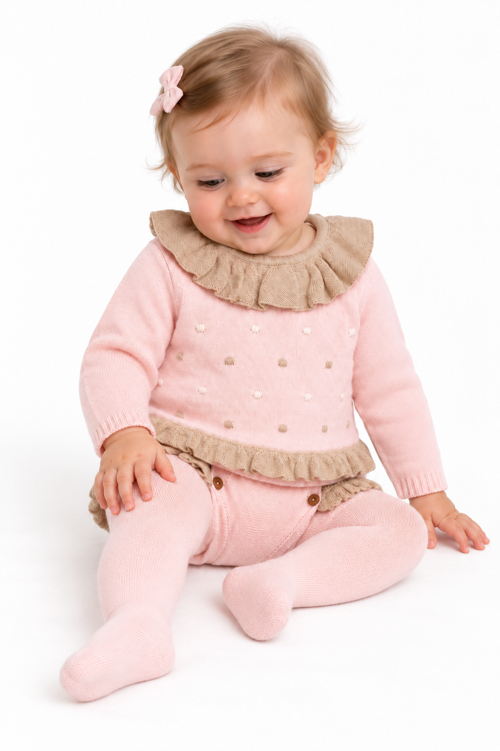 514 Baby Girls Knitted Jam Pants Outfit Set Pink/Camel