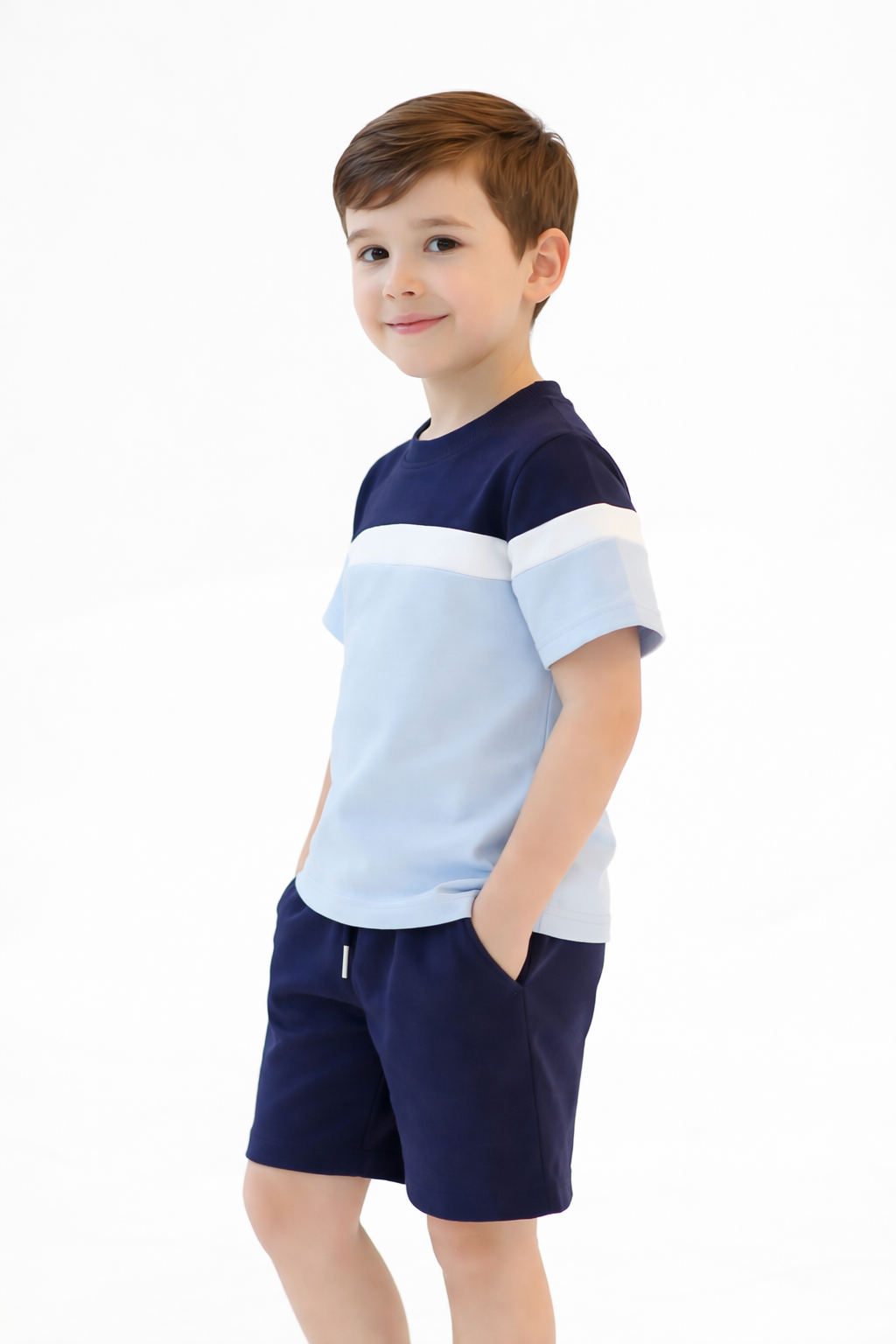 Laiton Boys Plain T-Shirt & Shorts Set Navy