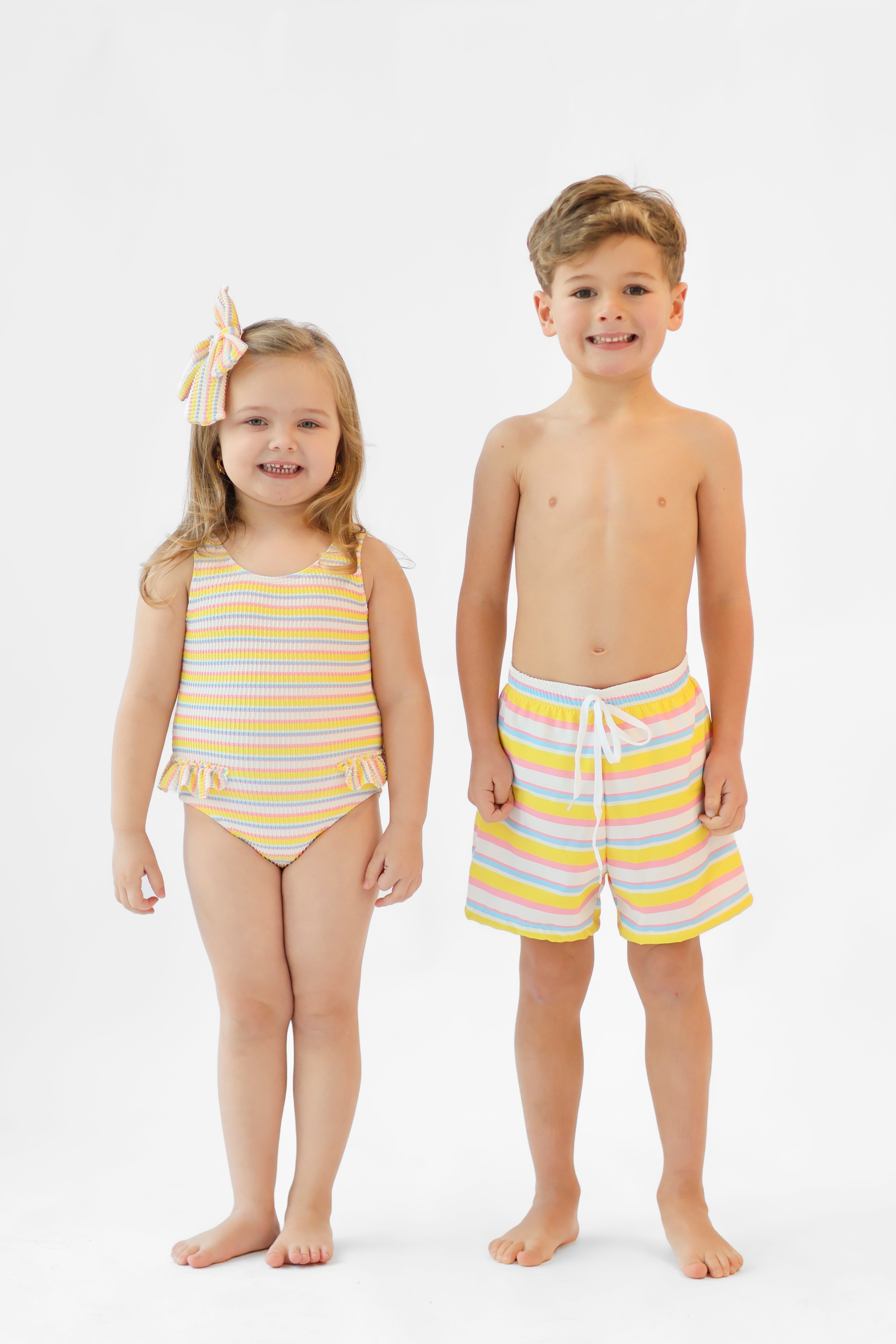 Poppy Girls Striped Waffled Frilly Bow Swimming Costume