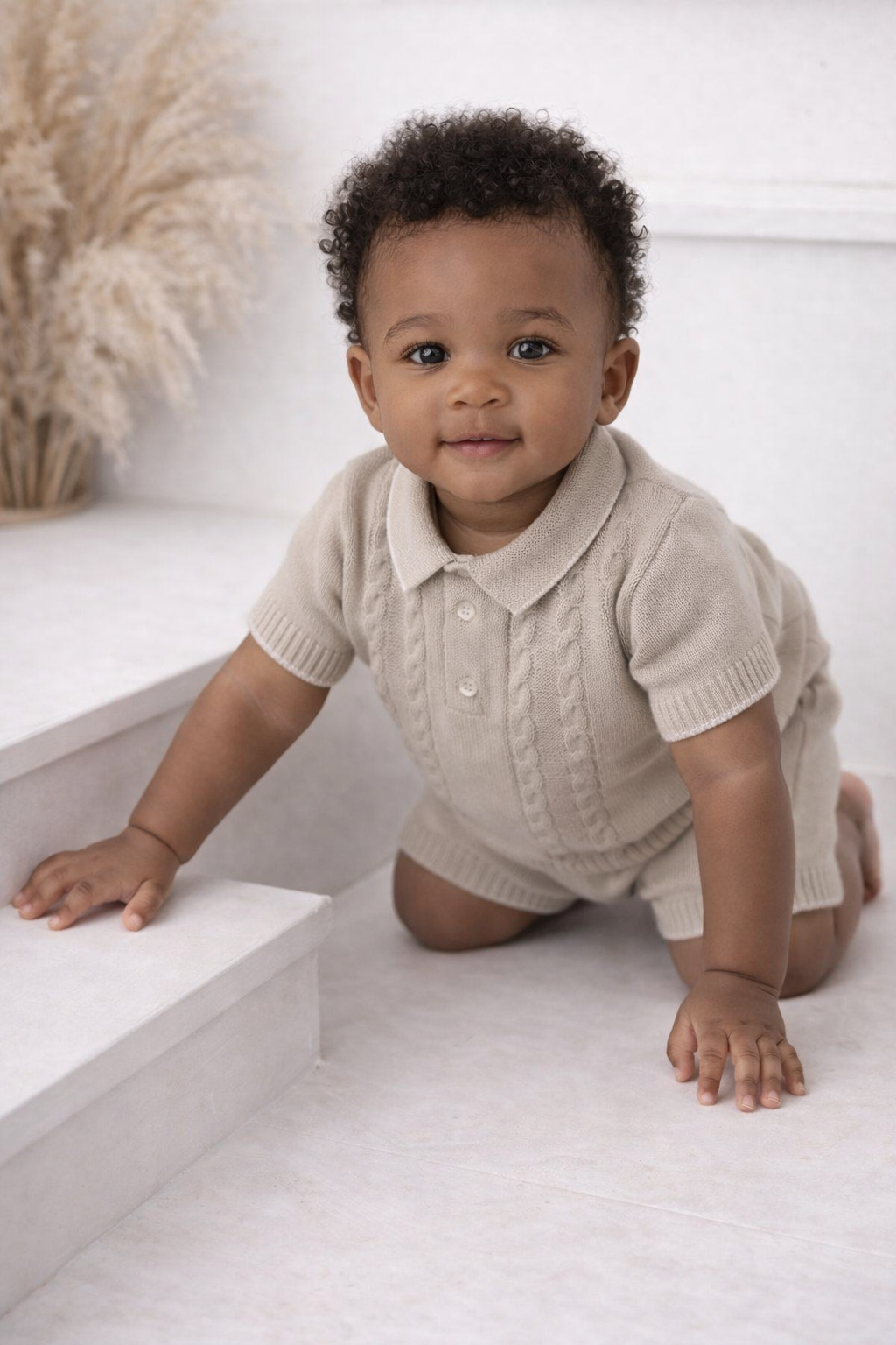 3499 Baby Boys Knit Short Set Beige
