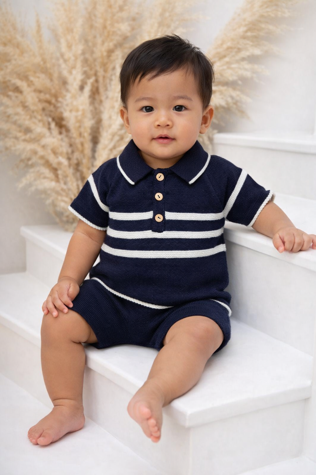 5279 Baby Boys Knit Short Set Navy