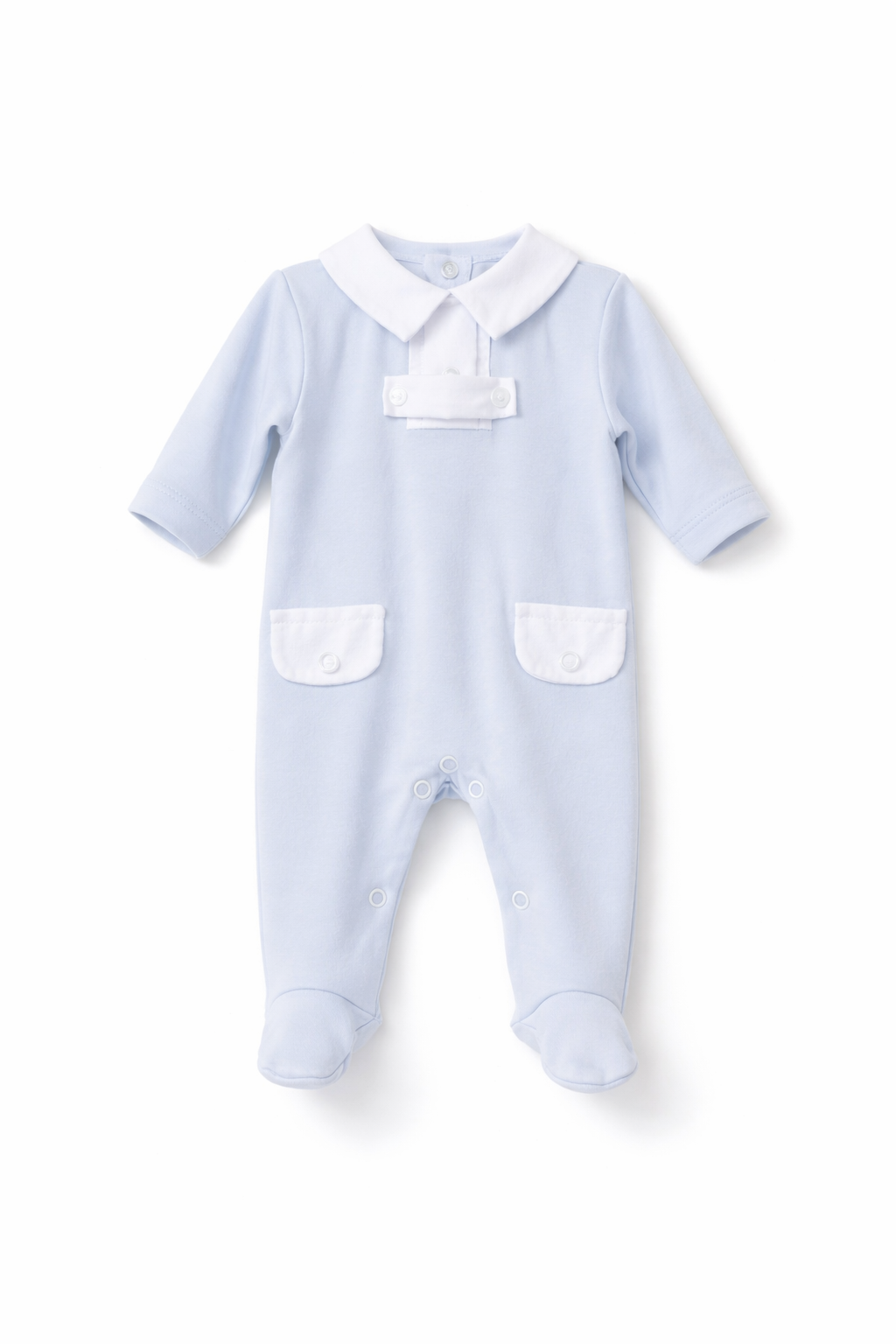 267 Baby Boys White Collar Blue Babygrow