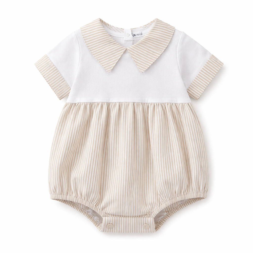 KL31 Baby Boys Stripe Collared Romper Camel