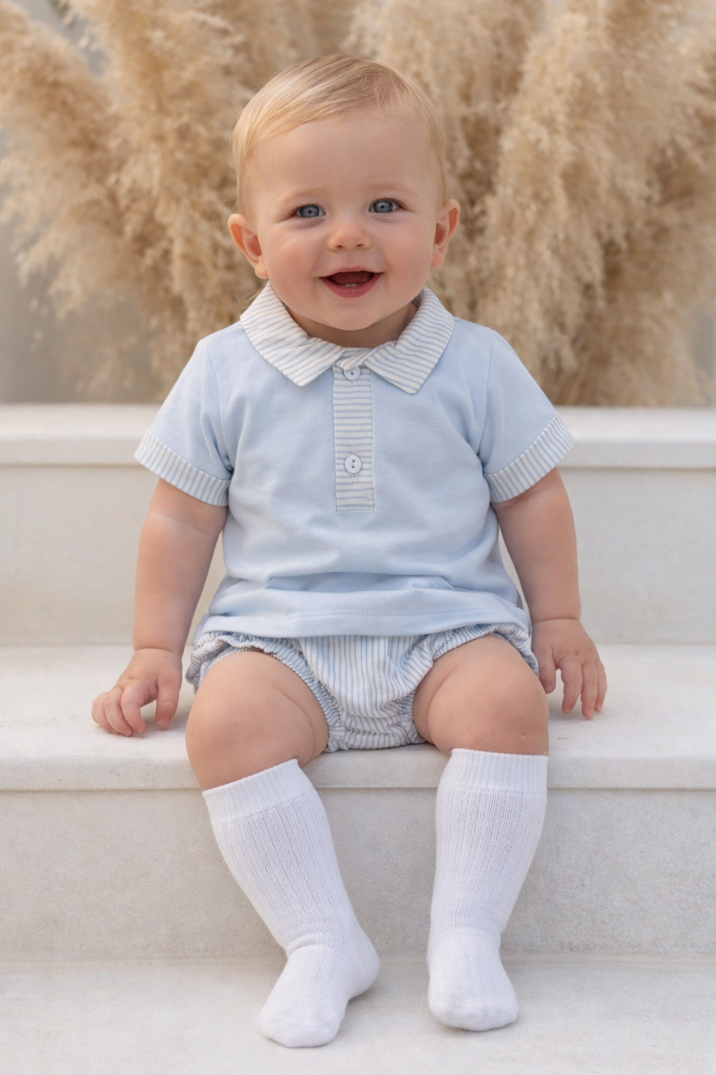 42451 Babidu Baby Boys Blue Stripe Jam Pants T-Shirt Set
