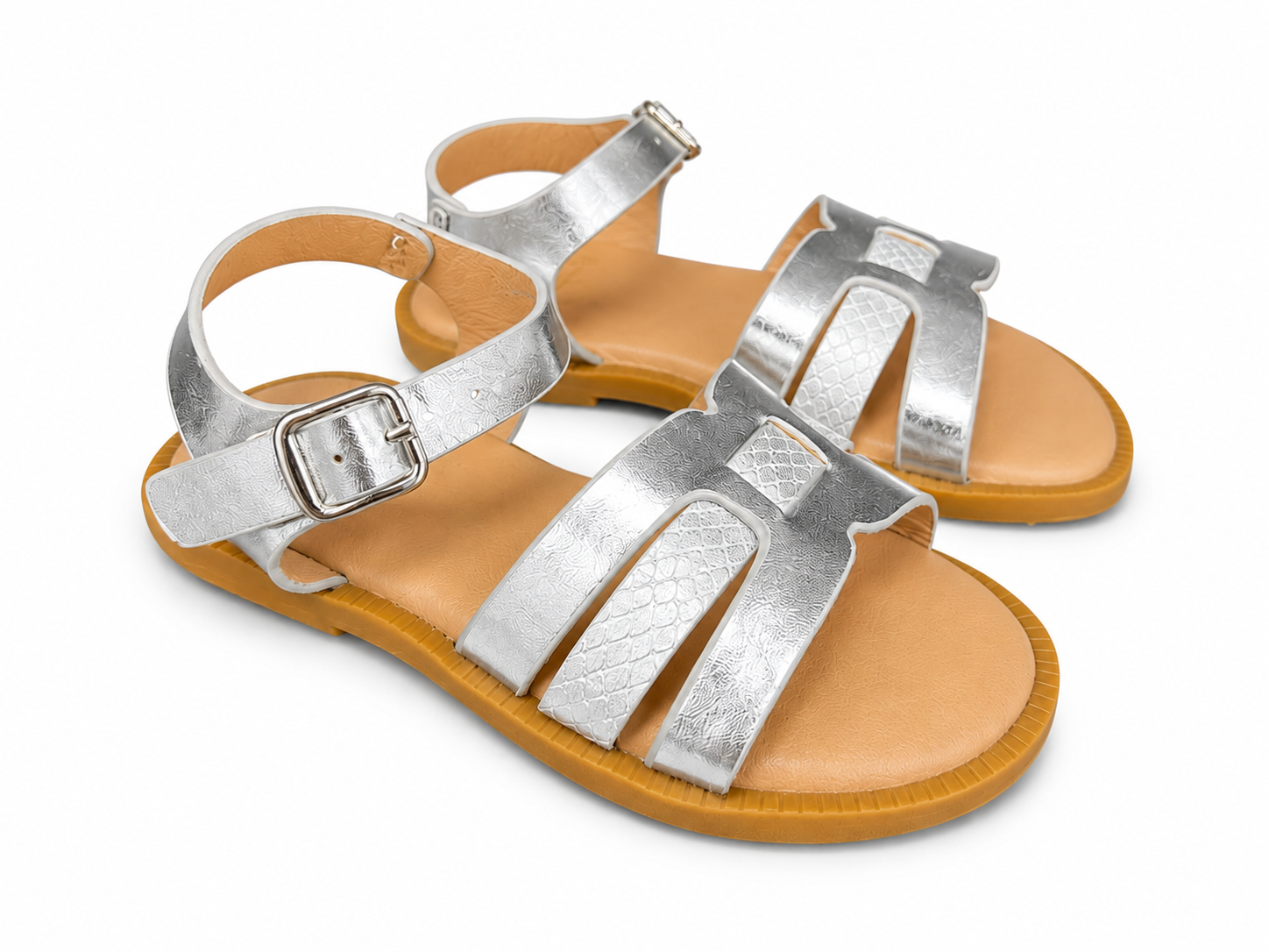C1818 Girls Cross Strap Sandal Silver