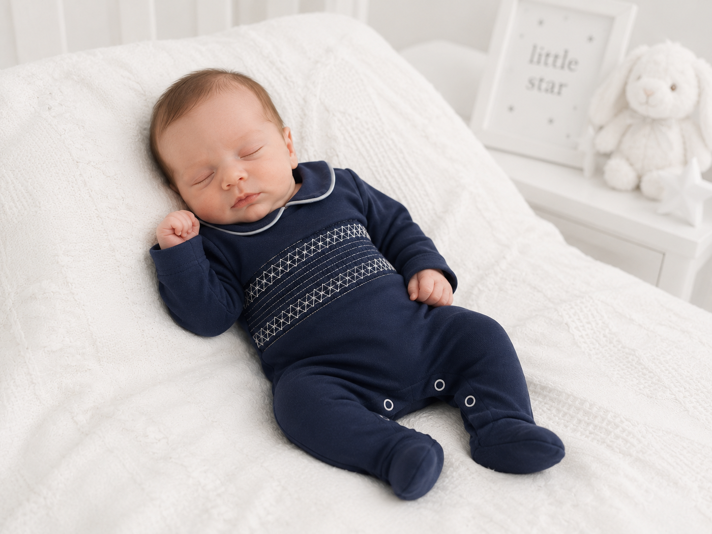 SG68 Baby Boys Navy & White Peter Pan Collar Smocking Babygrow (Copy)