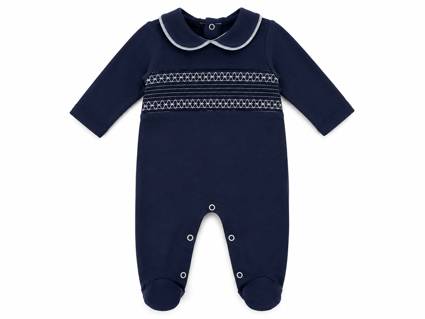 SG68 Baby Boys Navy & White Peter Pan Collar Smocking Babygrow (Copy)