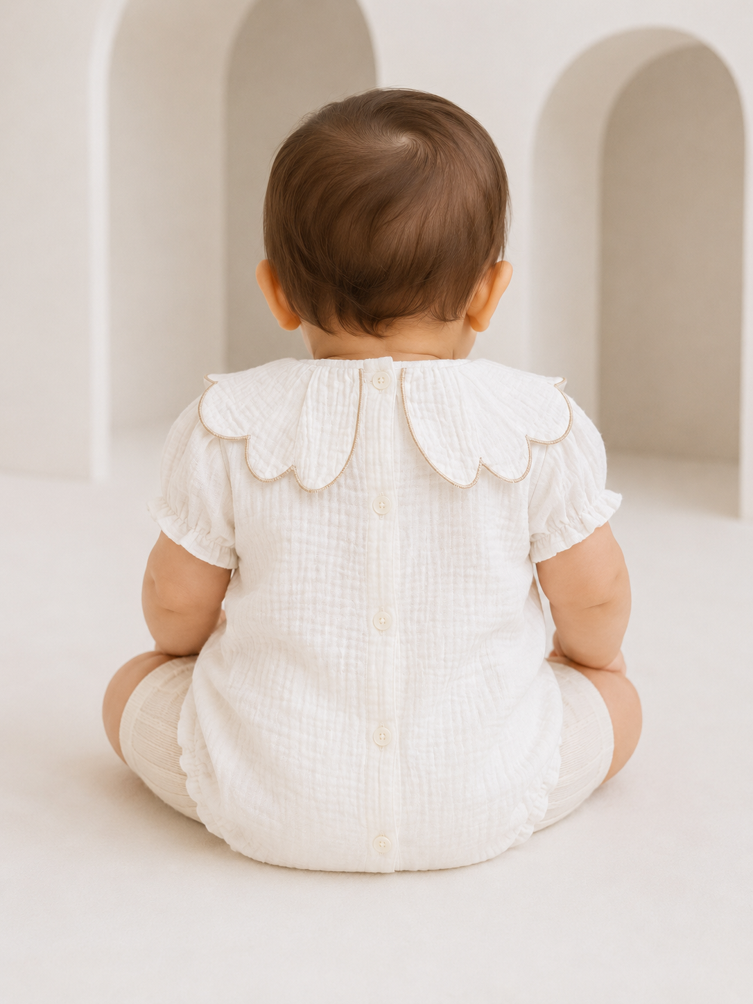 1872 Babidu Cream Scallop Frill Neck Romper