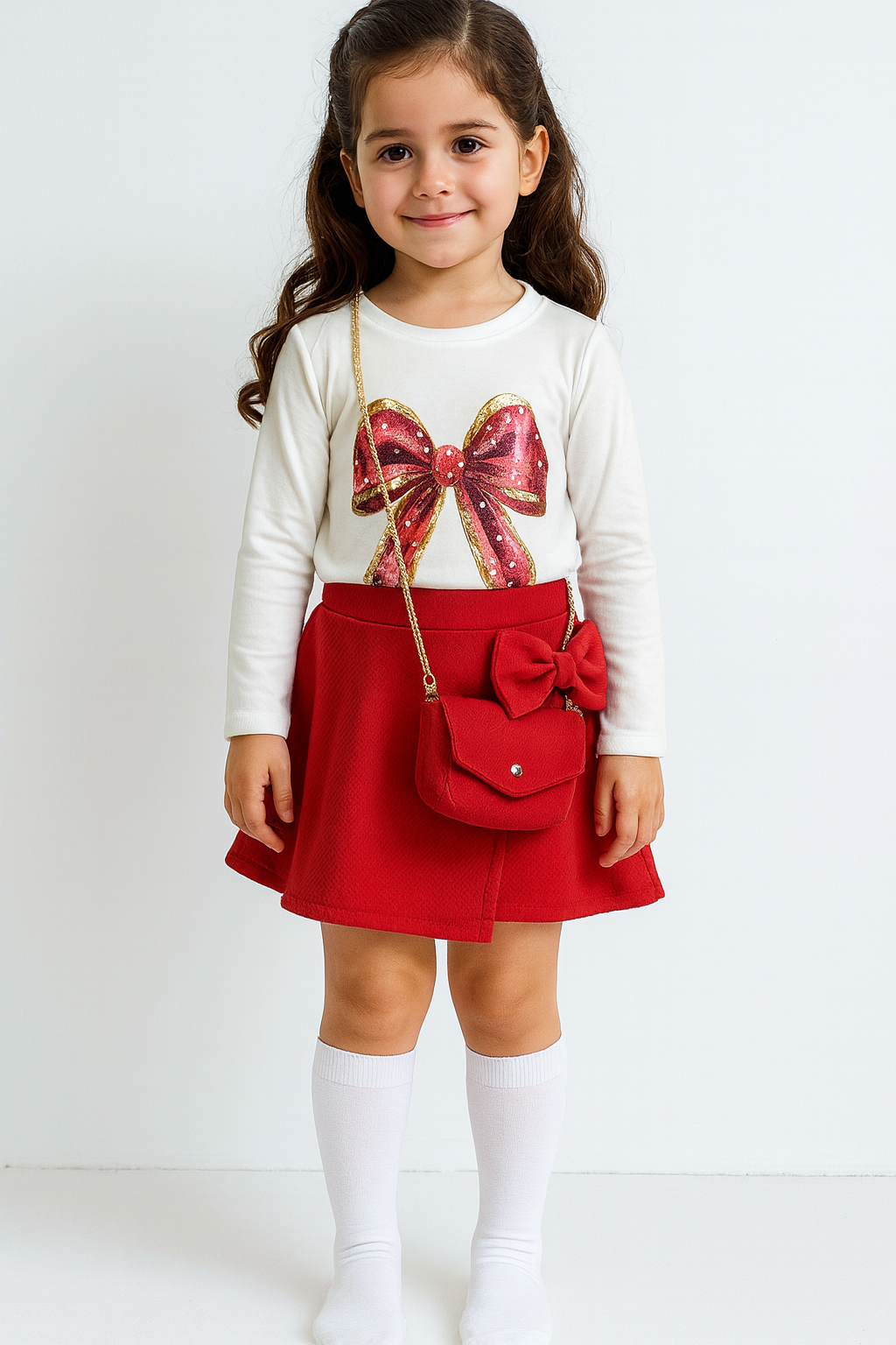 Girls Bow Skort Set & Bag Red Bow Print