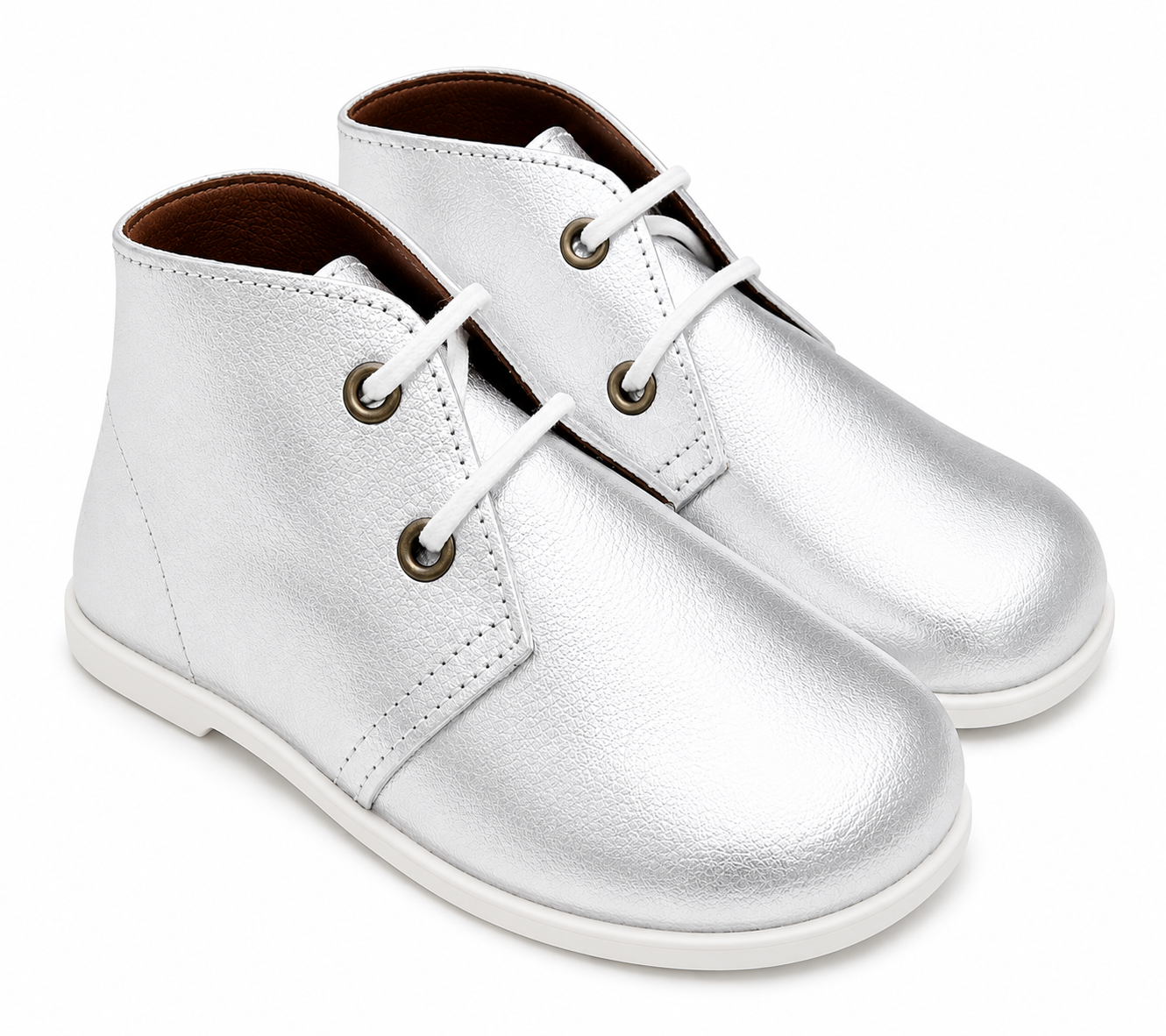 40200 Girls Leather Lace Up Boot Silver