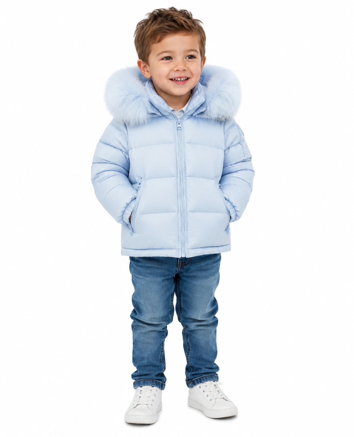 Faux Fur Hooded Coat Blue