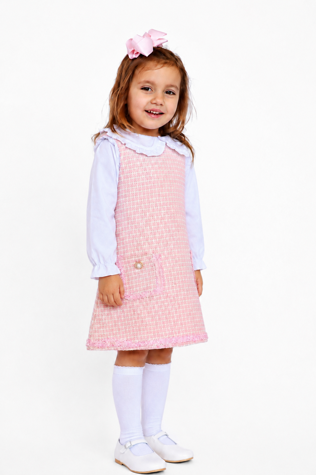 Alaska Girls Tweed look Shimmer Shirt Dress Pink