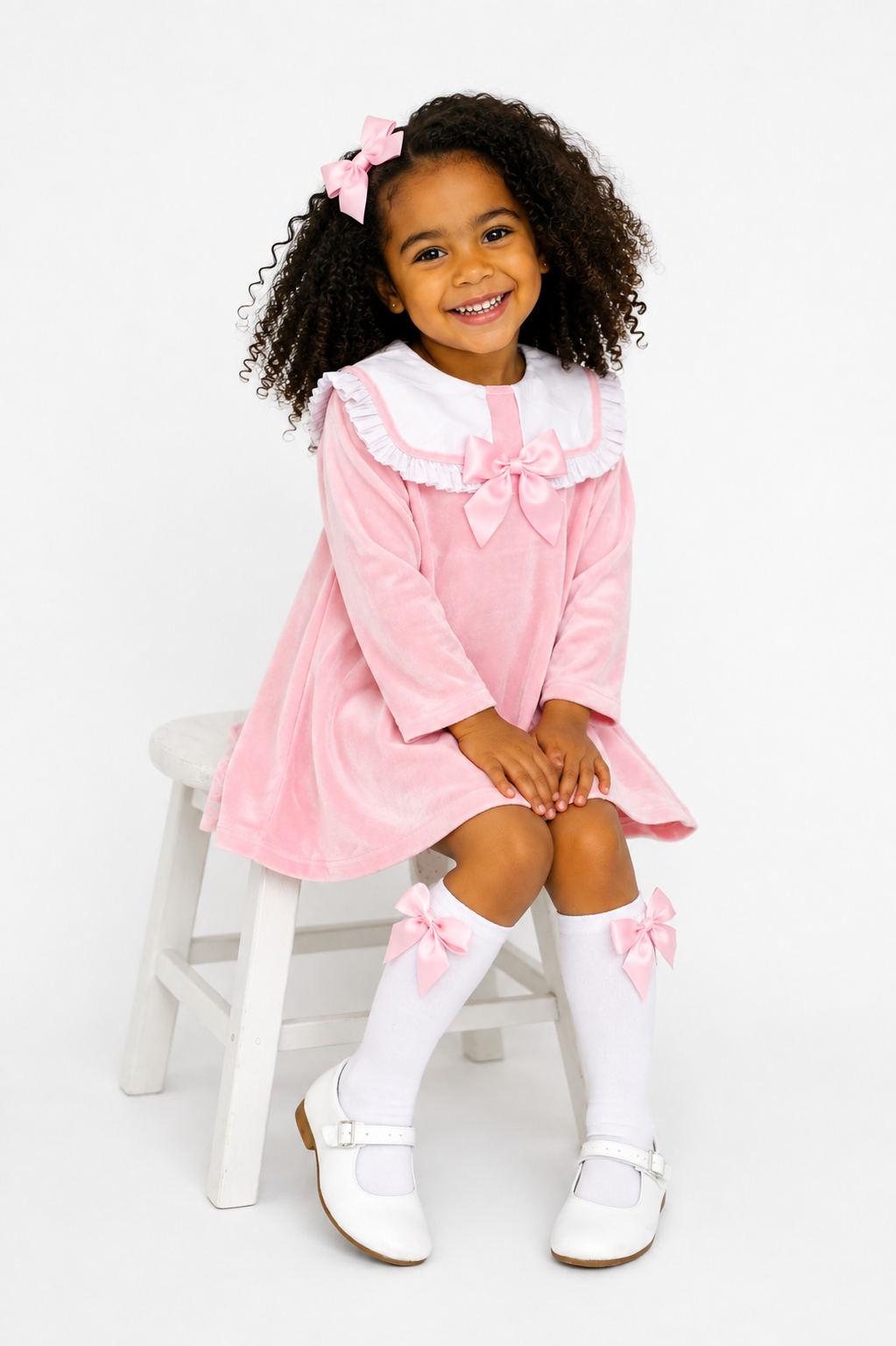 Gigi Girls Velvet Dress Socks & Hair Bow Pink
