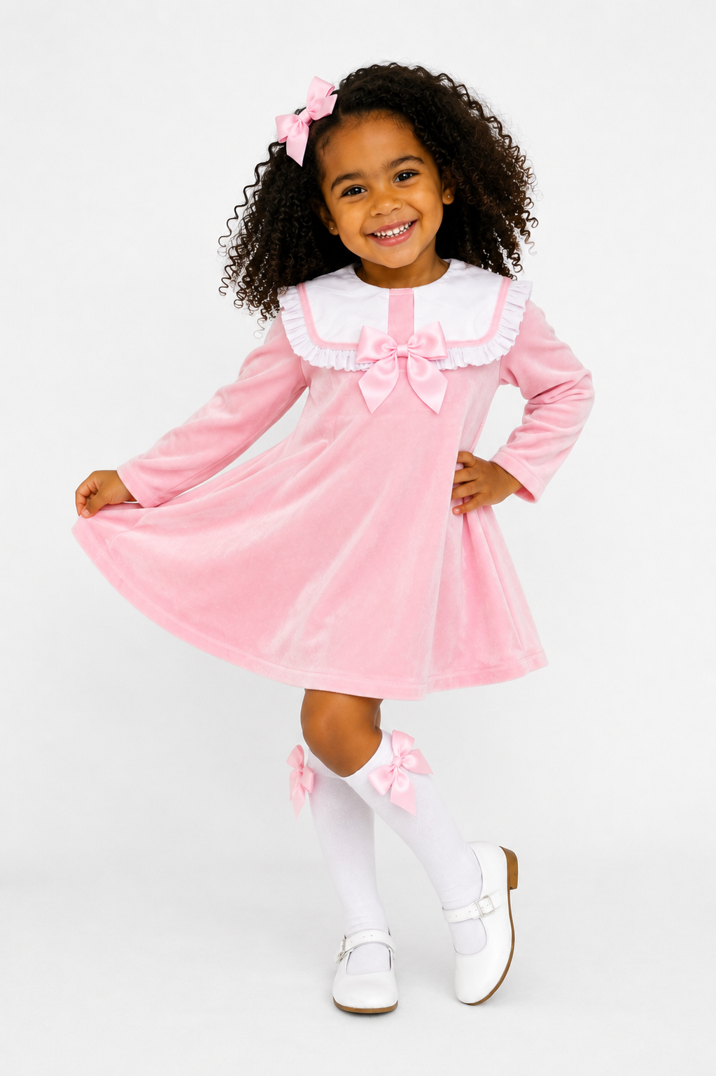 Gigi Girls Velvet Dress Socks & Hair Bow Pink