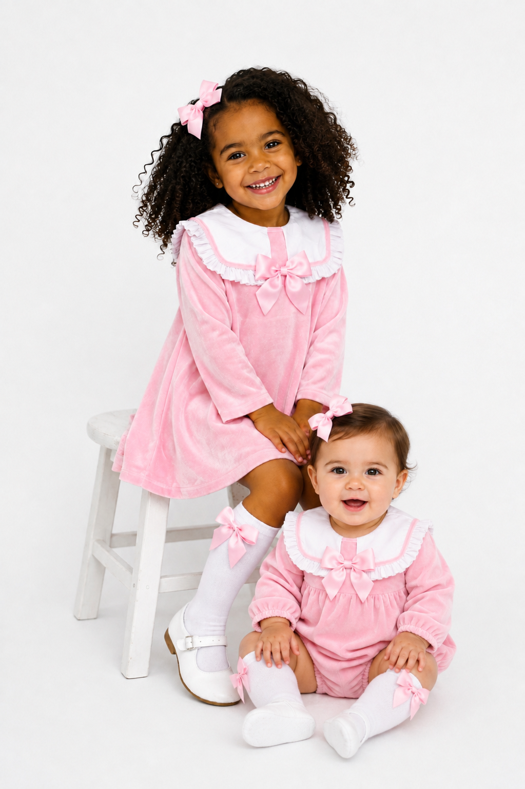Gigi Girls Velvet Dress Socks & Hair Bow Pink