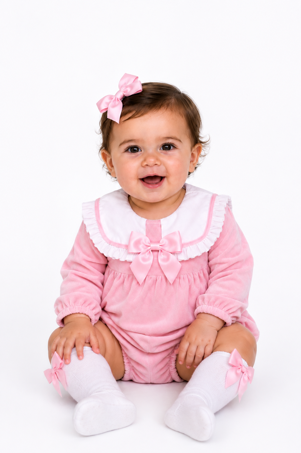 Gabby Girls Velvet Romper Socks & Hair Bow Pink