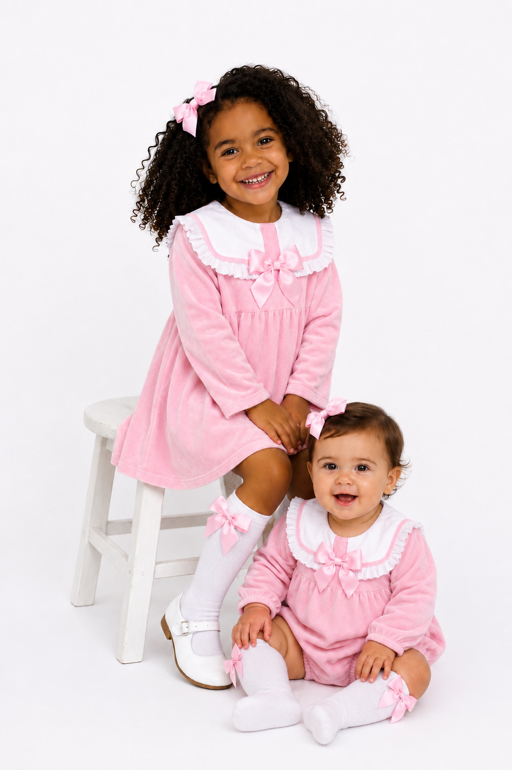 Gabby Girls Velvet Romper Socks & Hair Bow Pink