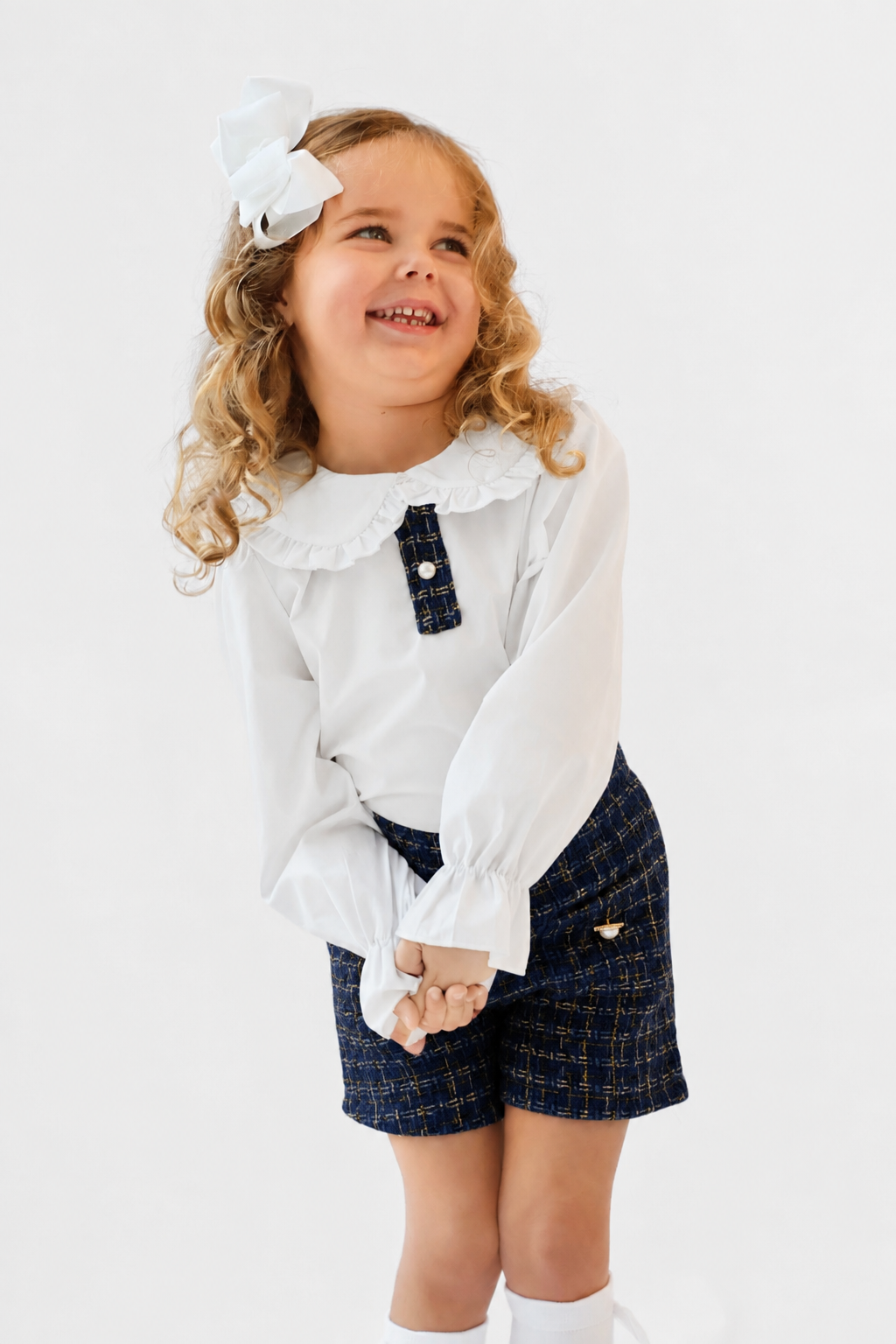 Aria Navy Plaid Glitter Fabric 3 Piece Set