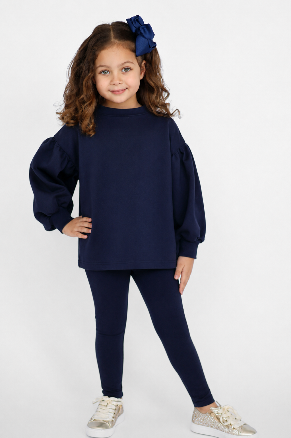 Maddie Luxe Girls Balloon Jumper & Legging Tracksuit Set Navy
