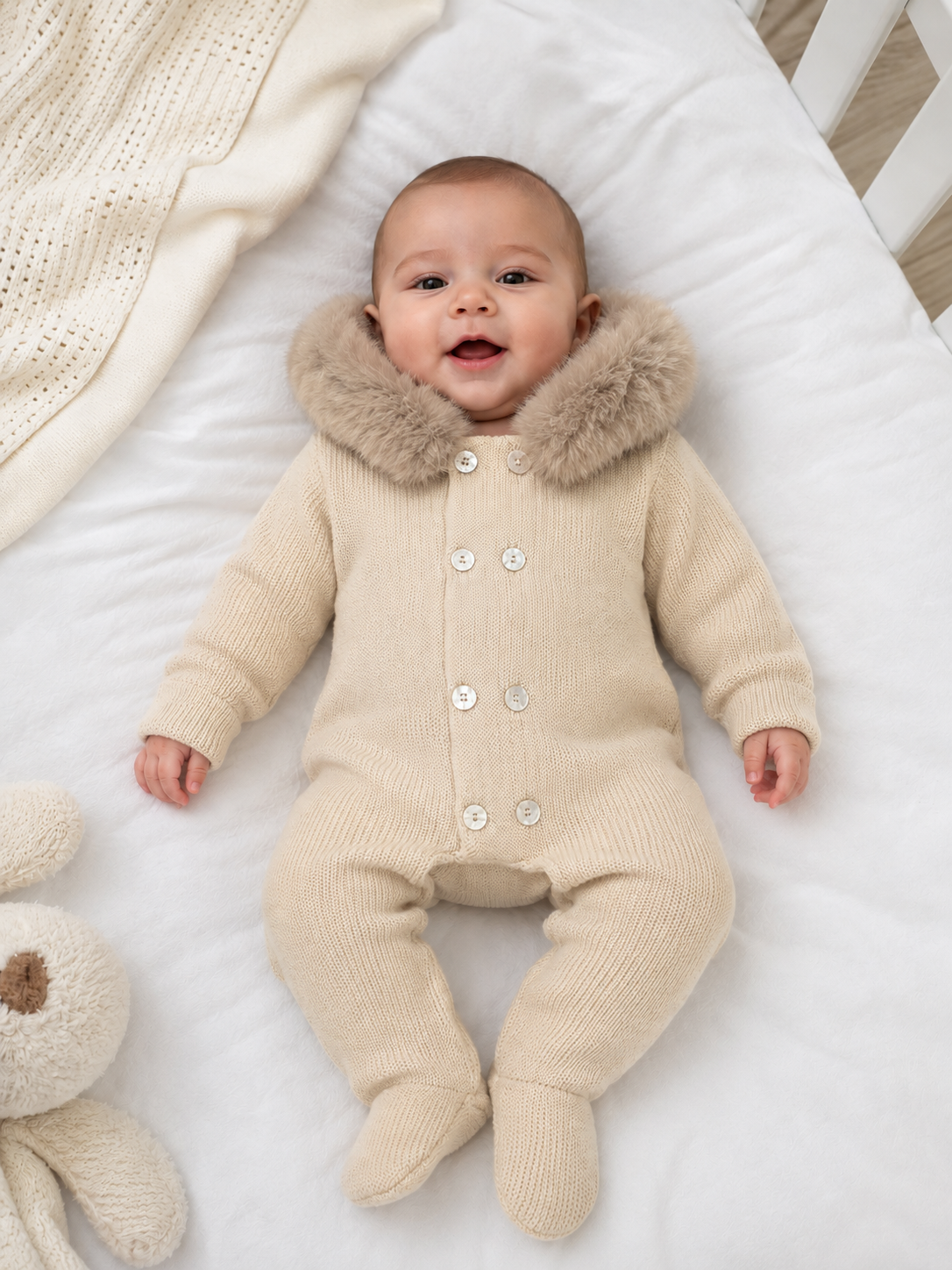 Unisex Luxury Pex Faux Fur Knitted Snowsuit Camel
