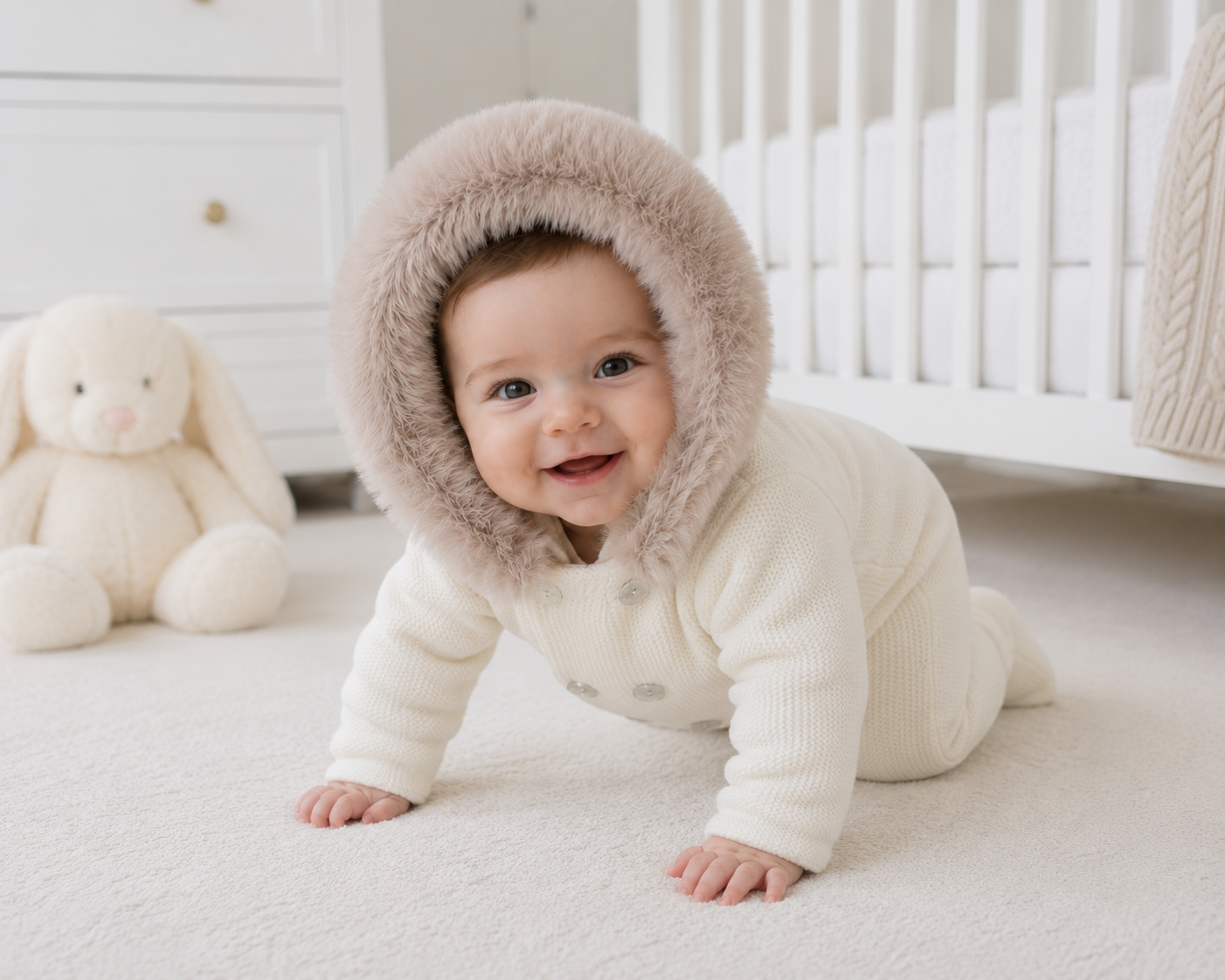 Unisex Luxury Pex Faux Fur Knitted Snowsuit Cream
