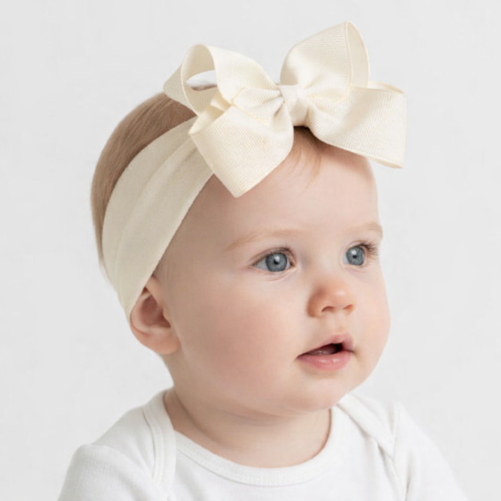 Large Bow Baby Headband Cream