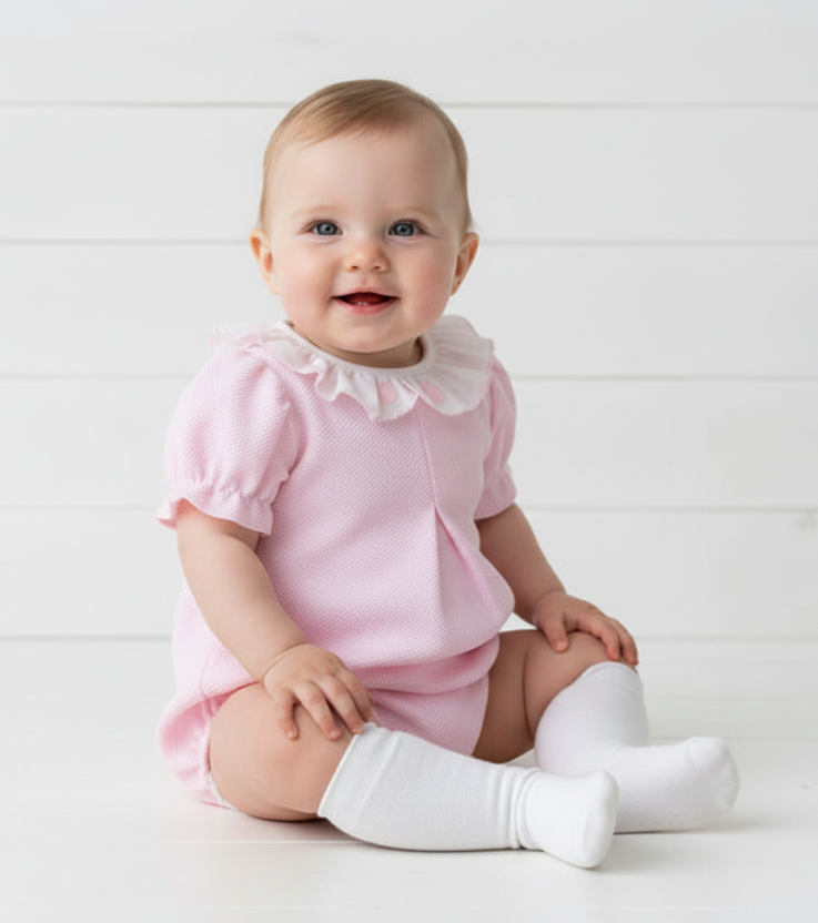 33361 Babidu Frilly Collar Baby Girls Cotton Romper