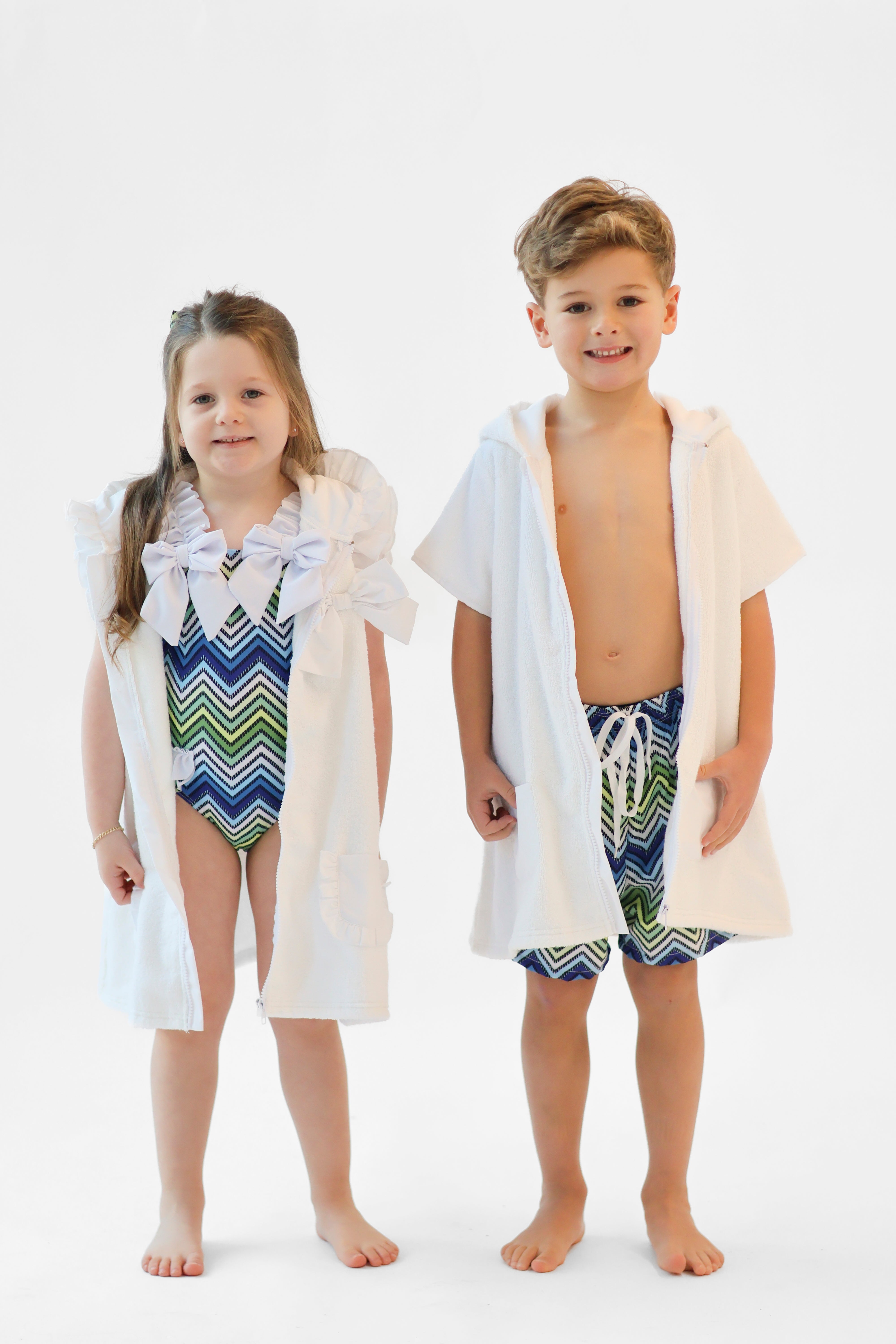 Boys White Towel Zip Up Poncho