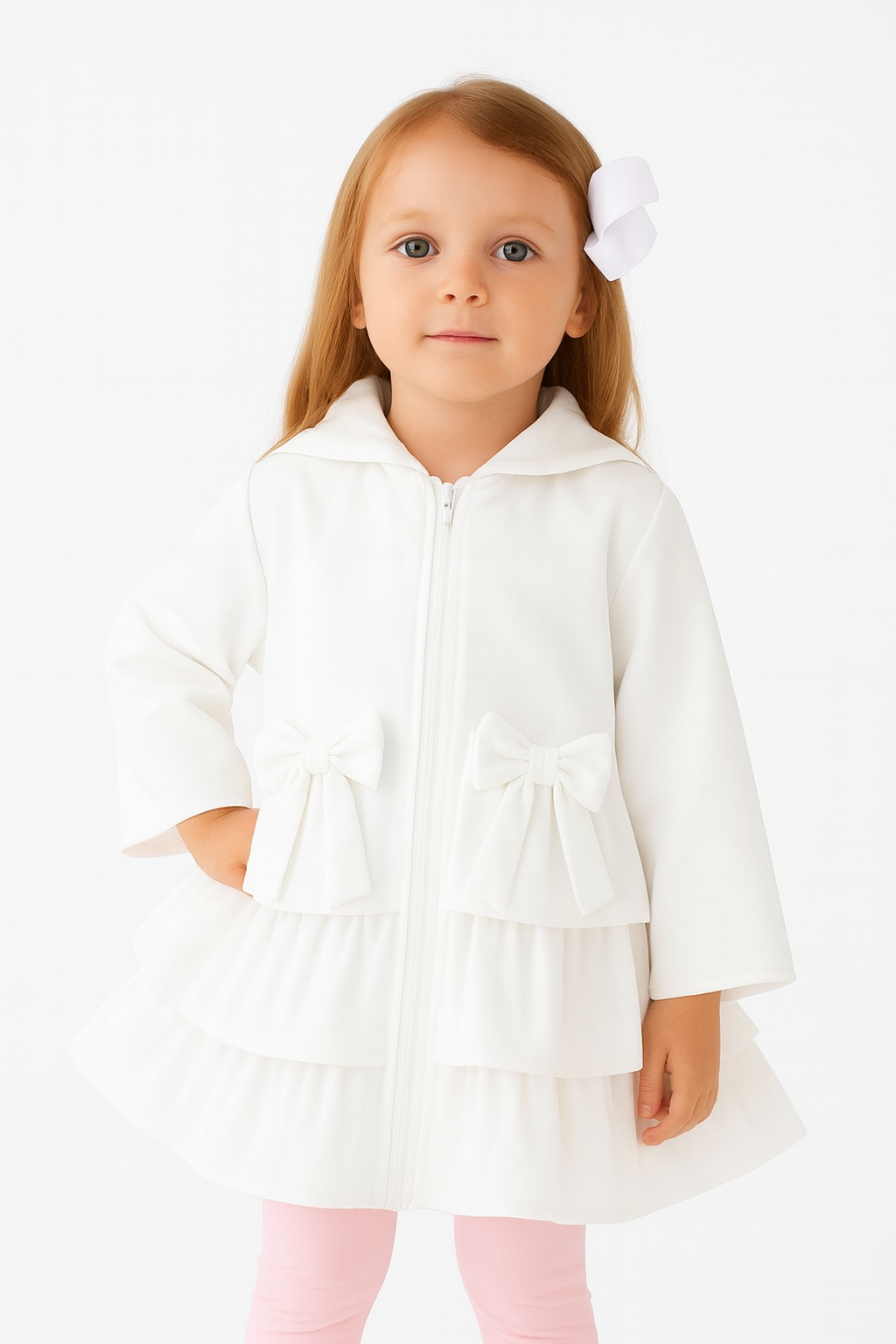 Serena Girls Frilly Bow Lightweight Rain Mac Coat White