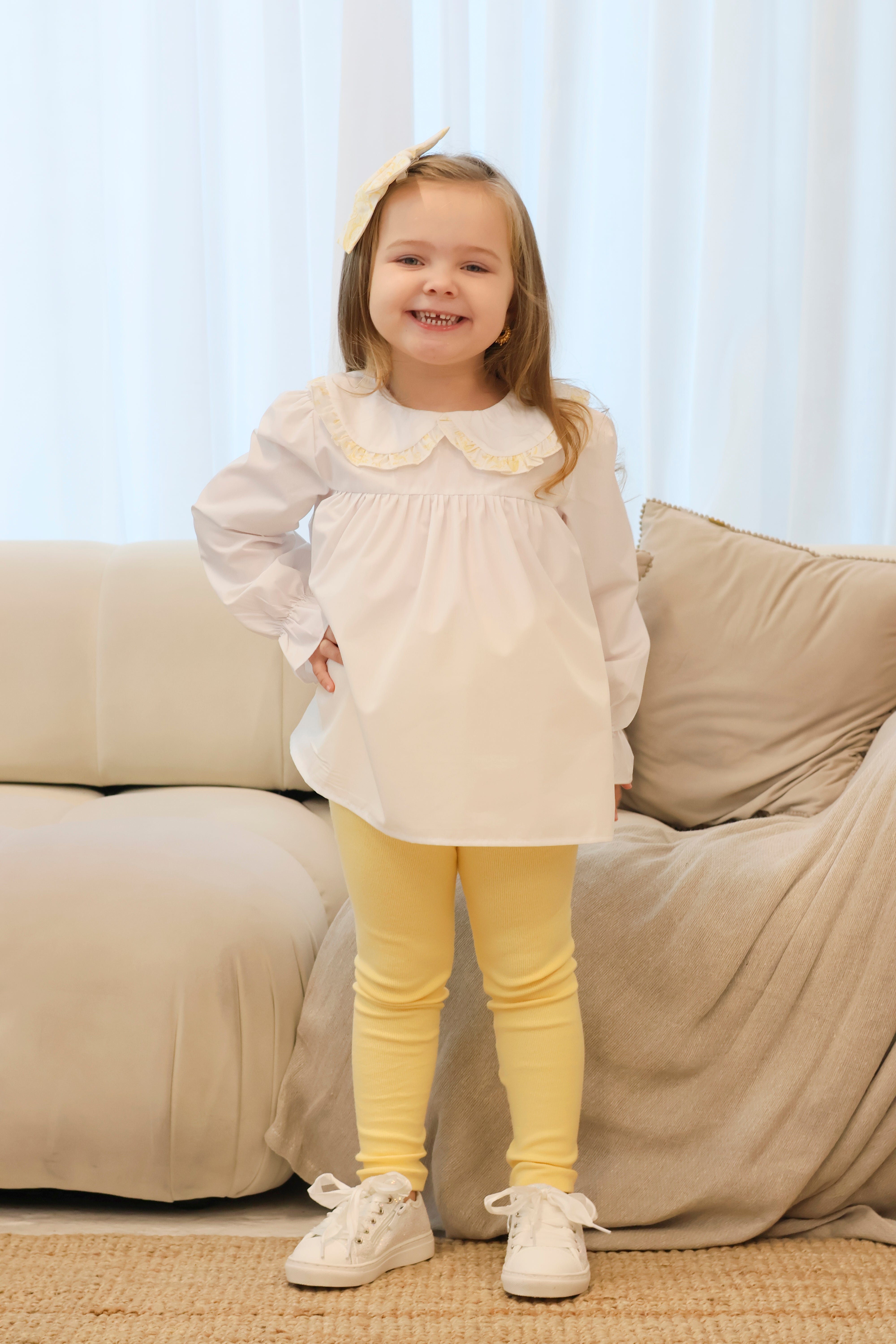 Girls Bunny Print 3 Piece Legging & Shirt Set With Gilet Lemon